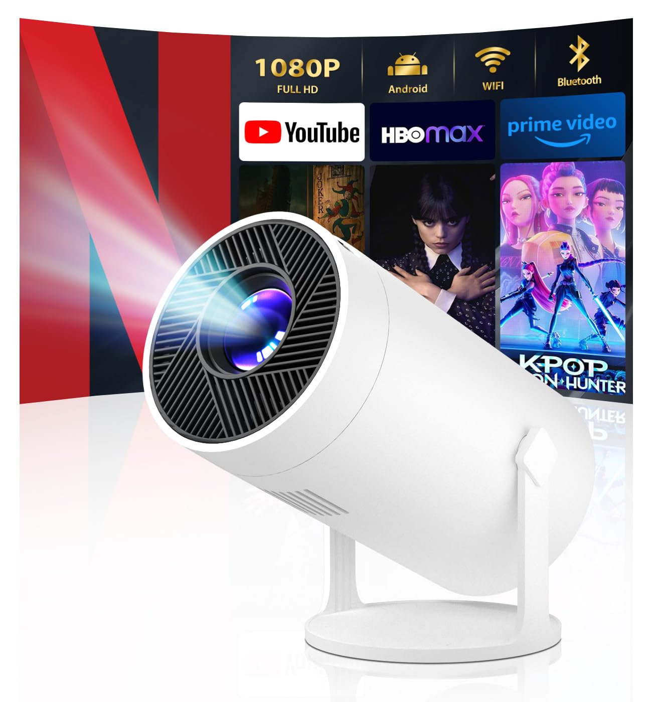 TryLand Mini Projector with WiFi and Bluetooth, 4k Support Portable Outdoor Projector, Smart Projector with Android, Built-in Ap