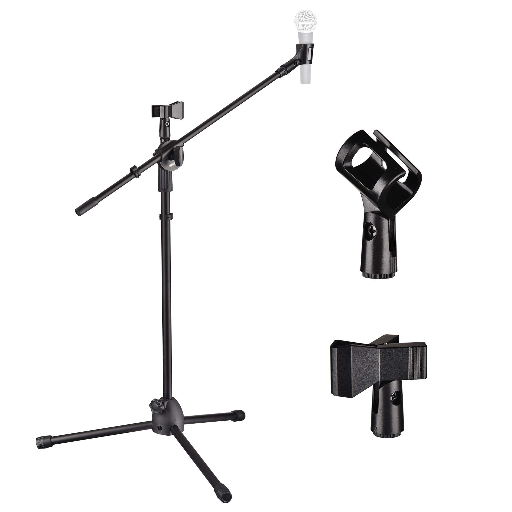 BYOOTIQUE 12pcs Boom Mic Stand Floor Adjustable Height Mic Tripod Stand w/ 2 Mic Clip Holder Foldable Microphone Holder for Sing
