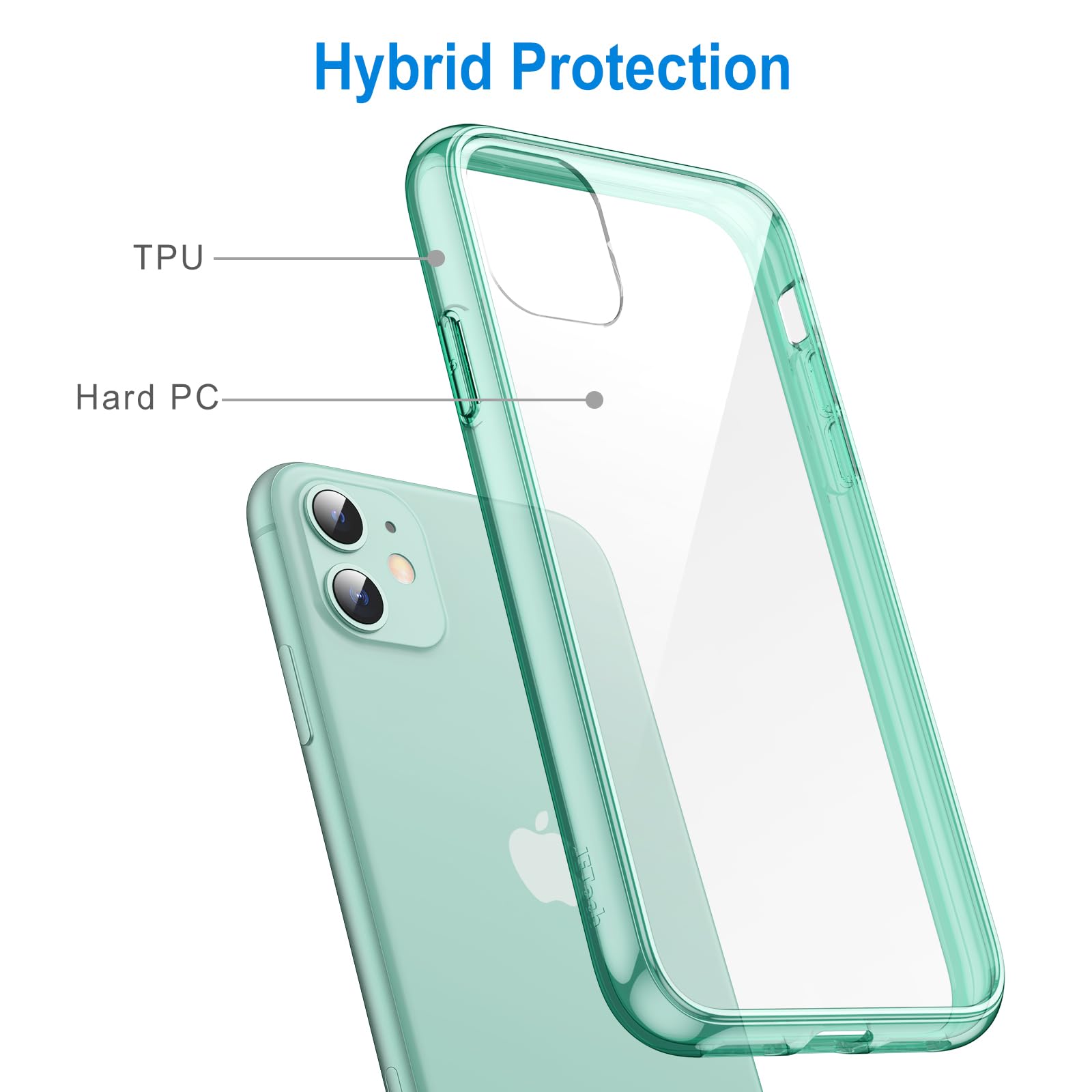 Jetech Case For Iphone 11 6.1 Inch, Non Yellowing Shockproof Phone Bumper Cover, Anti Scratch Clear Back (Green)