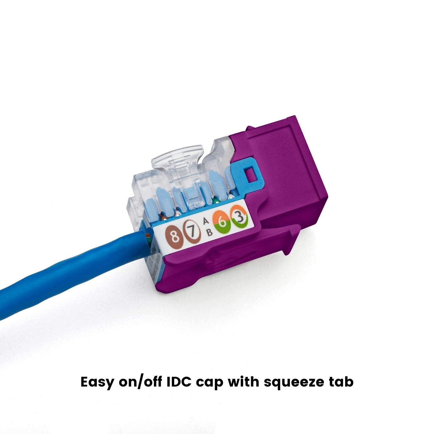 Truecable Cat5E Keystone Jack, Unshielded (Utp), 90 Degree Punch Down, Poe++ (4Ppoe) 100W, Ul Listed, Etl Verified, Ansi/Tia Certified, Modular Rj45 Female, Purple, 48 Pack