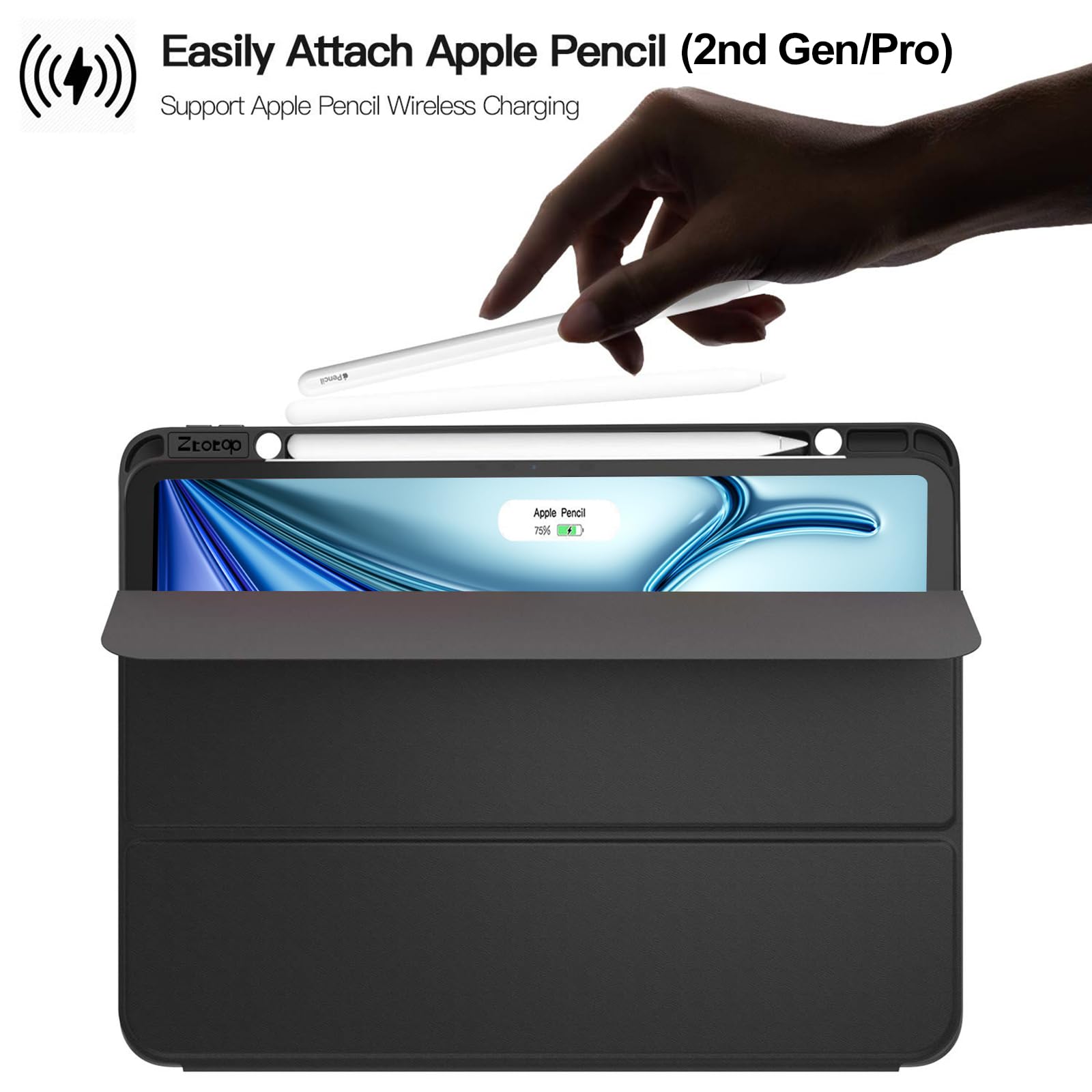 Ztotopcases For Ipad Air 13 Inch M2 2024 Case/Ipad Pro 12.9 3Rd Generation 2018 With Pencil Holder, Lightweight Slim Soft Tpu Ba