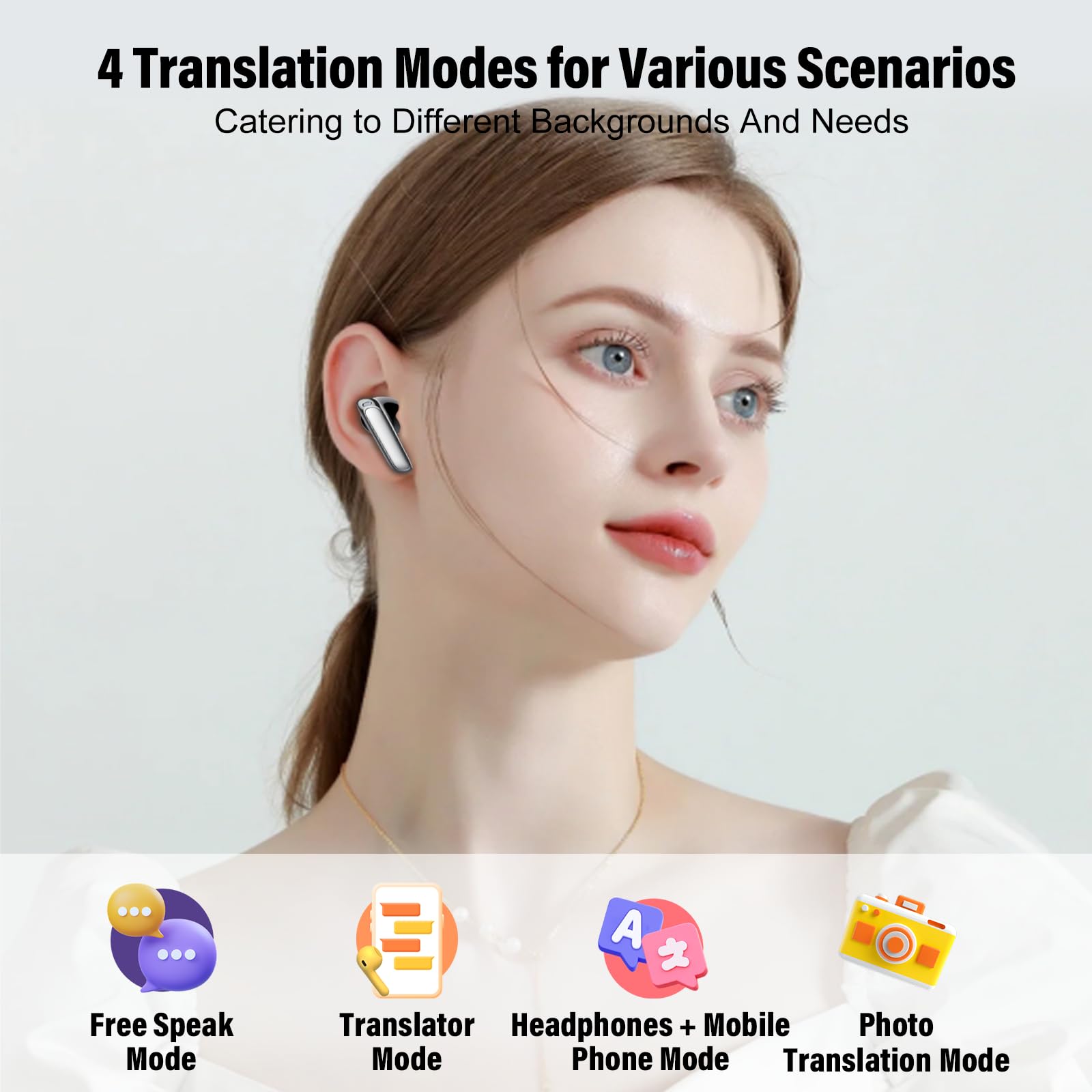 Puqo Ai Language Translation Earbuds, 3-In-1 Translator Earbuds Real Time With 4 Translation Modes With App, 164 Language Blueto