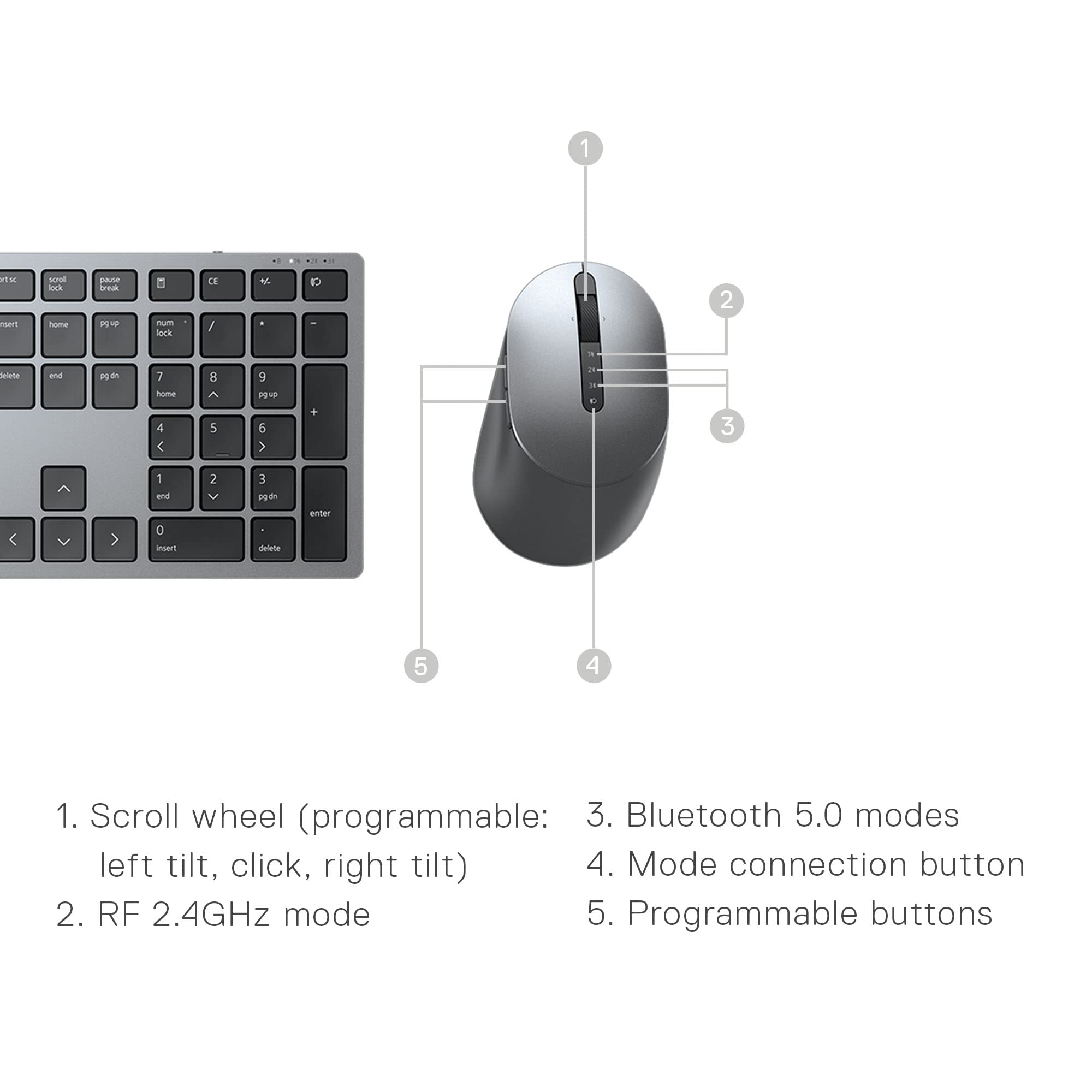 Dell Premier Multi-Device Wireless Bluetooth Keyboard And Mouse - Km7321W