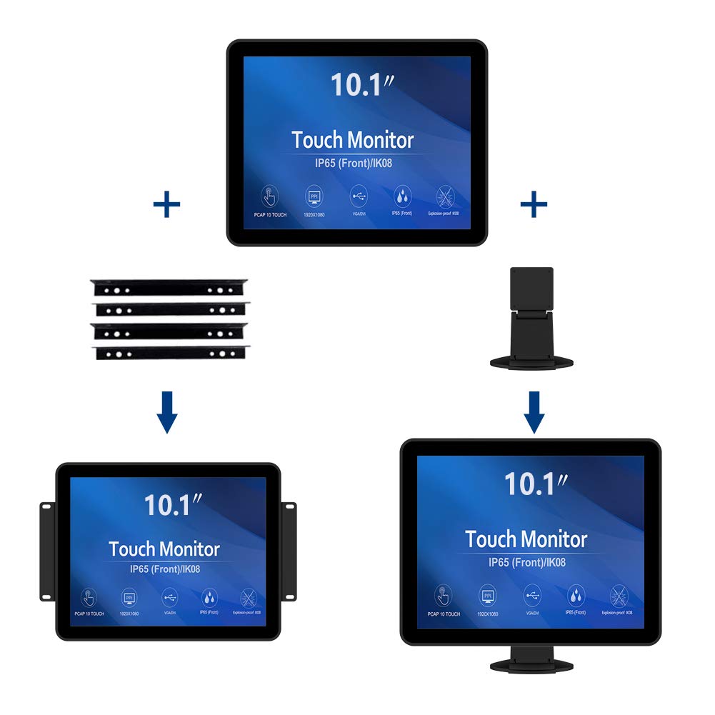 Greentouch 10.1 Inch 10 Points Front Waterproof Industrial Open Frame Pcap Touch Screen Lcd Display Monitor 1280X800 Black