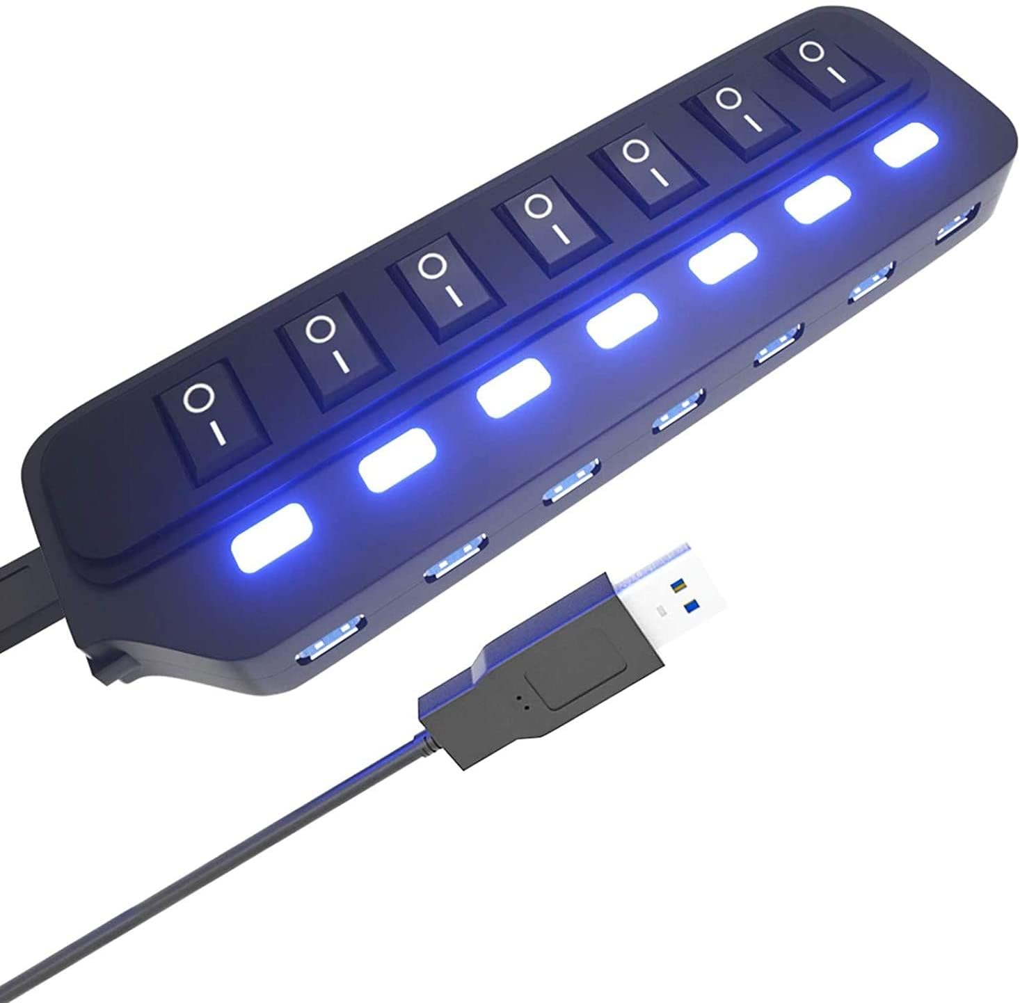 Onfinio Usb Hub 3.0, 7 Port Usb Hub Splitter With Individual On/Off Led Switches, 5Gbps Highspeed Data Usb Extension For Laptop, Imac, Usb Flash Drives, Mobile Hdd, Printer, Camera And More