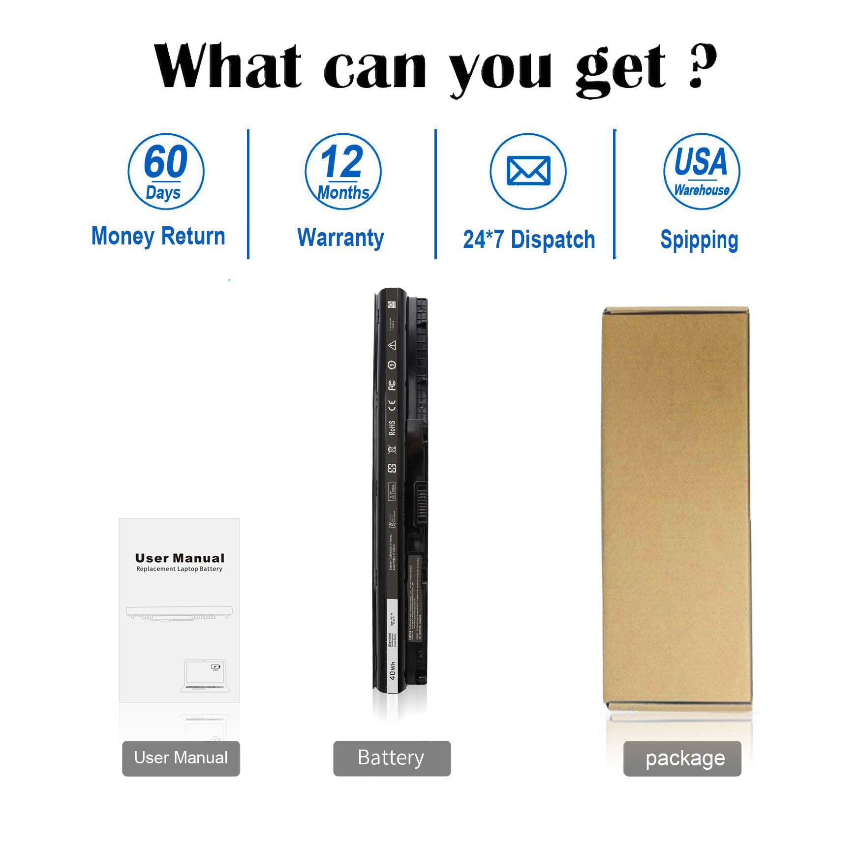 40Wh M5Y1K 14.8V Battery For Dell Inspiron 15 5000 3000 Series 5566 5558 5559 5552 3551 3552 3558 17 5755 5756 5758 5759 14 3451