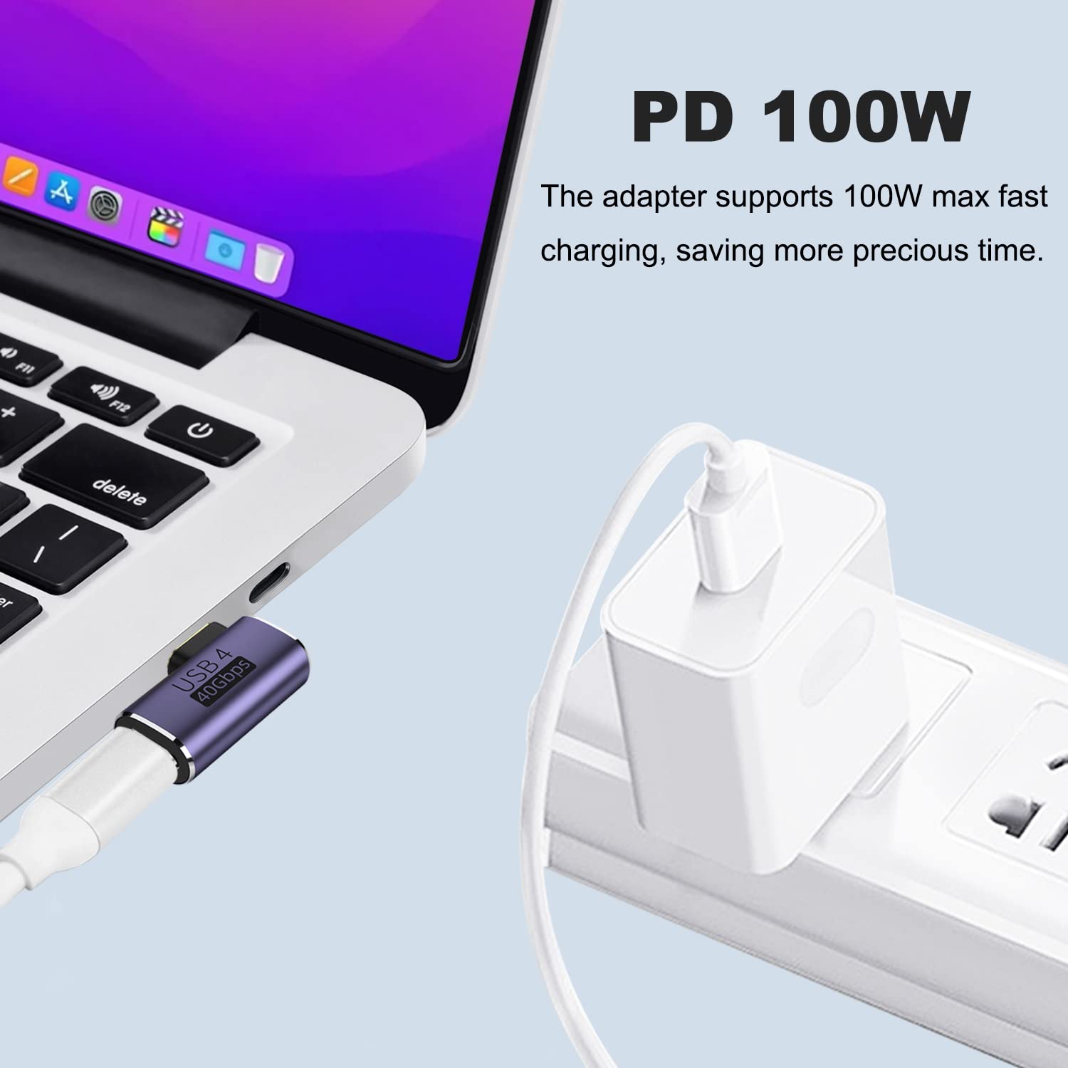 Areme 2 Pack Usb C Male To Female Adapter, 90 Degree Right Angle 100W Type C Extender Adapter For Thunderbolt 4/3, Macbook Pro/Air, Laptop, Phones And More Type C Devices (Purple)
