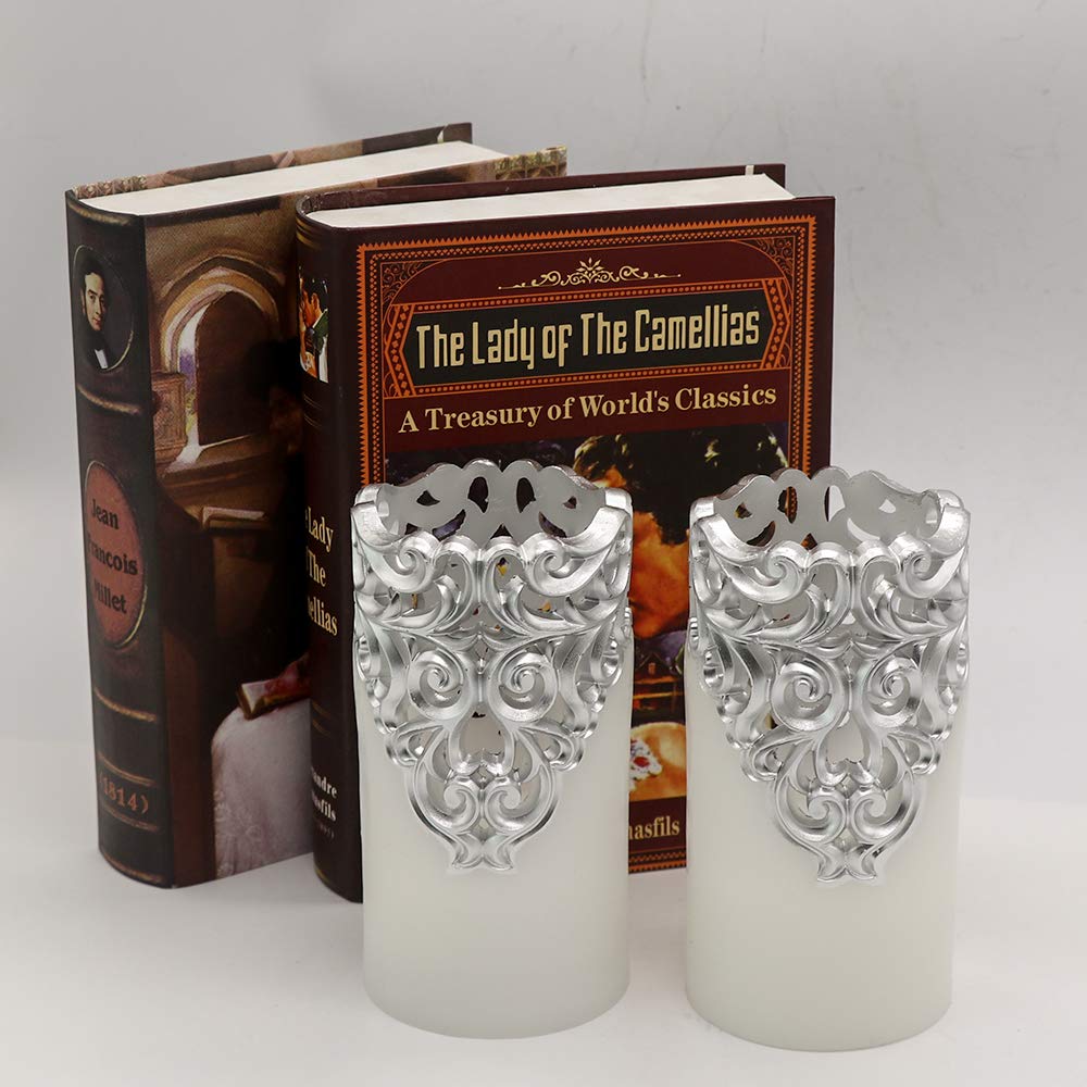 Eldnacele Flameless Christmas Silver Candles With 5H Timer, Flickering Real Wax Battery Operated Pillar Candles For Christmas Pa