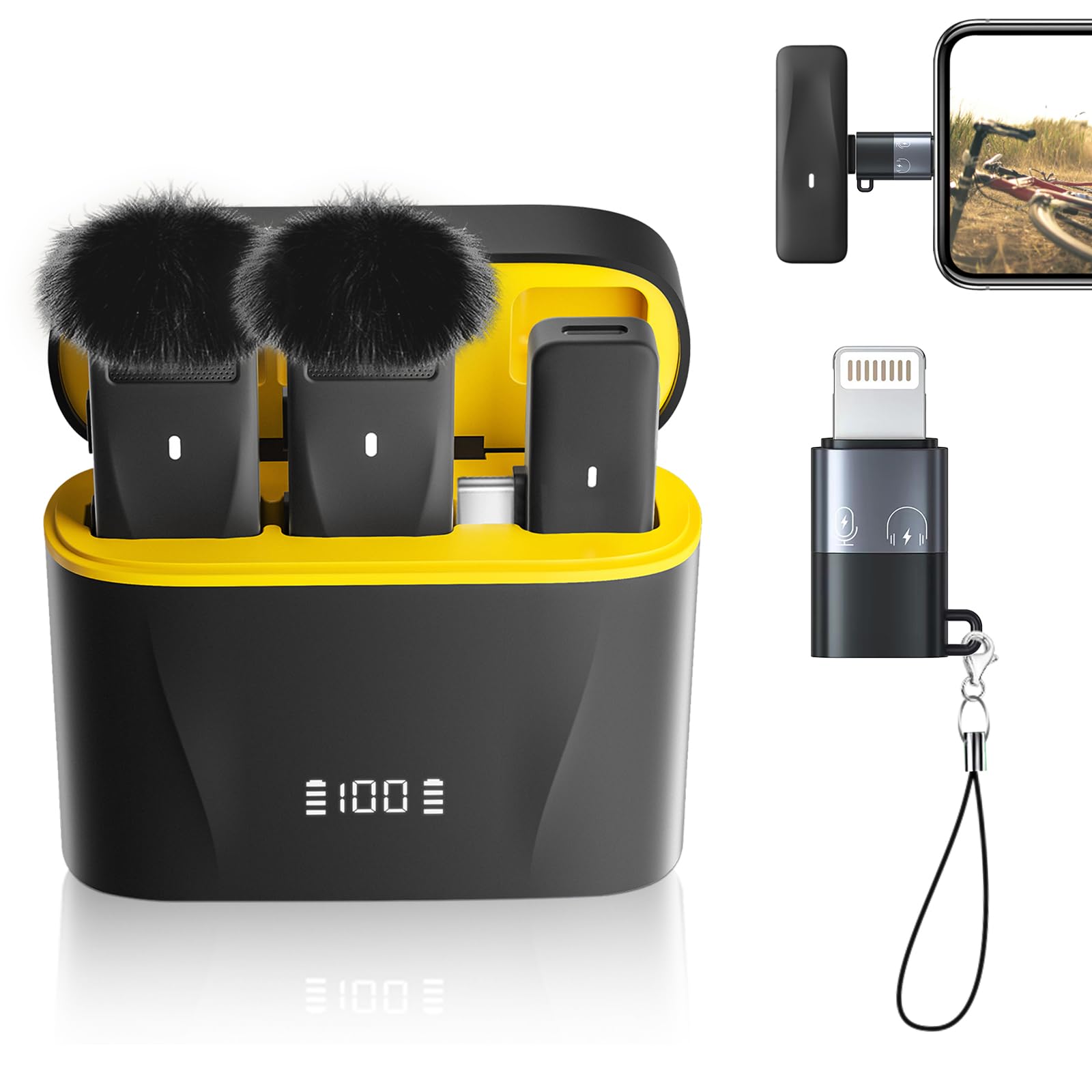 Pilsamas Wireless Lavalier Microphone For Iphone 15 16 Android With Lightning Adapter, Usb C Microphone, Iphone Microphone For V