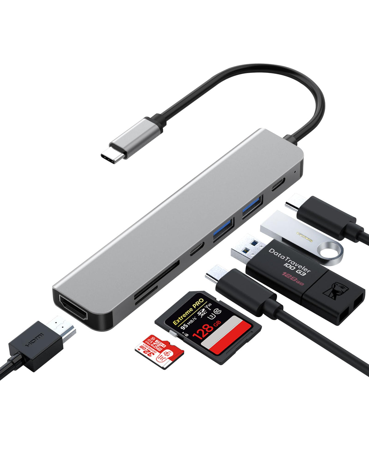 Zyerch Usb C Hub, 7 In 1 Usb C Docking Station With 4K Hdmi,100W Pd, 3 5Gbps Data Ports(1 Usb C & 2 Usb 3.0),Tf/Sd Card Reader, 
