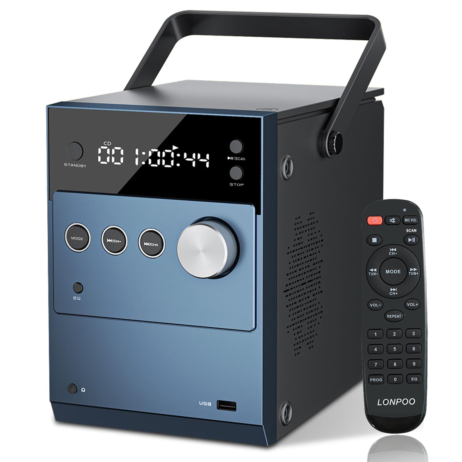 LONPOO Portable Boombox CD Player | 20W Compact disc Players | Rechargeable Battery|Bluetooth 5.3/FM Radio/USB/AUX Input | MIC &