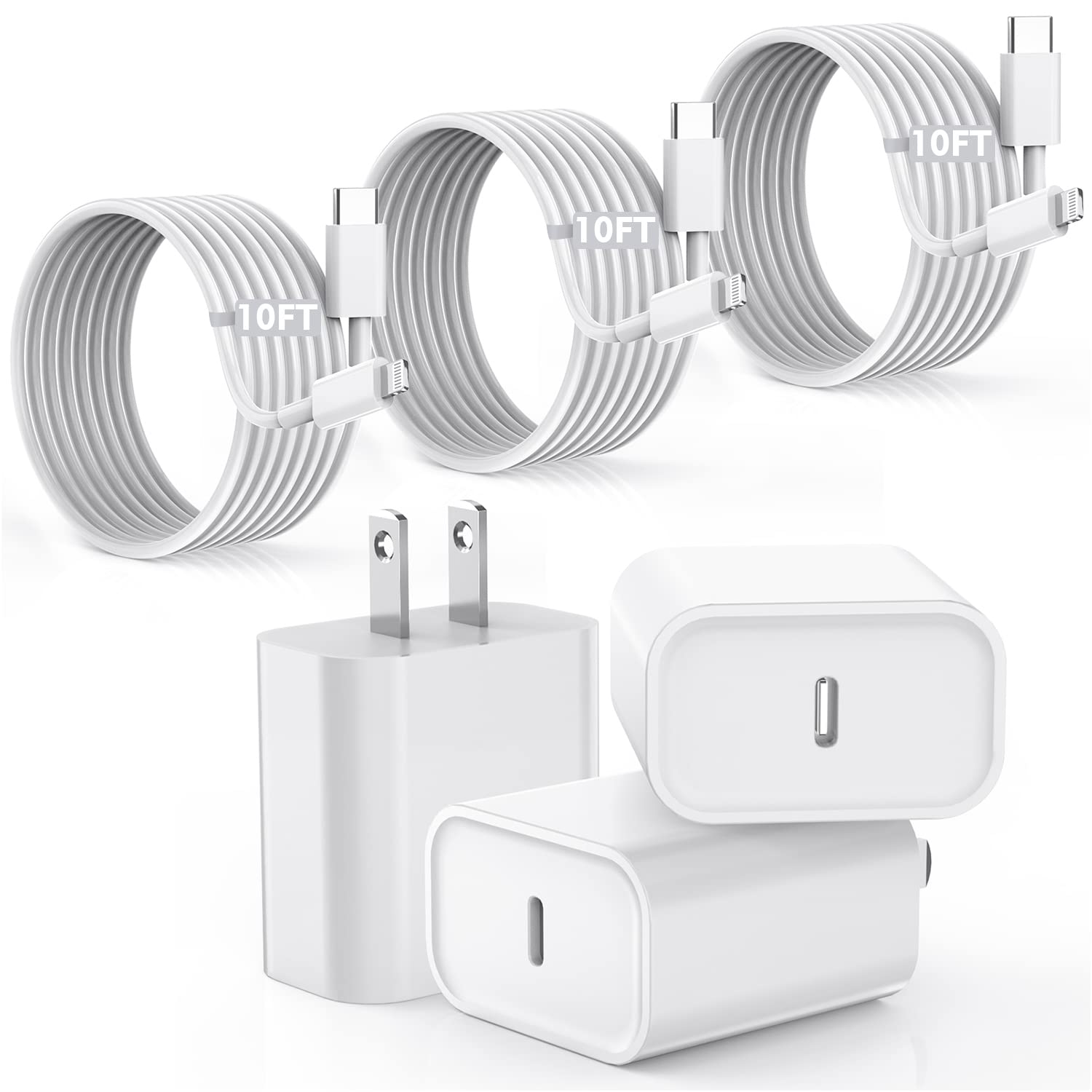 Iphone Fast Charger,Extra Long Fast Charger Iphone 10Foot Usbc To Lightning 3Pack[Apple Mfi Certified]Iphone Charger Pd Type C Q