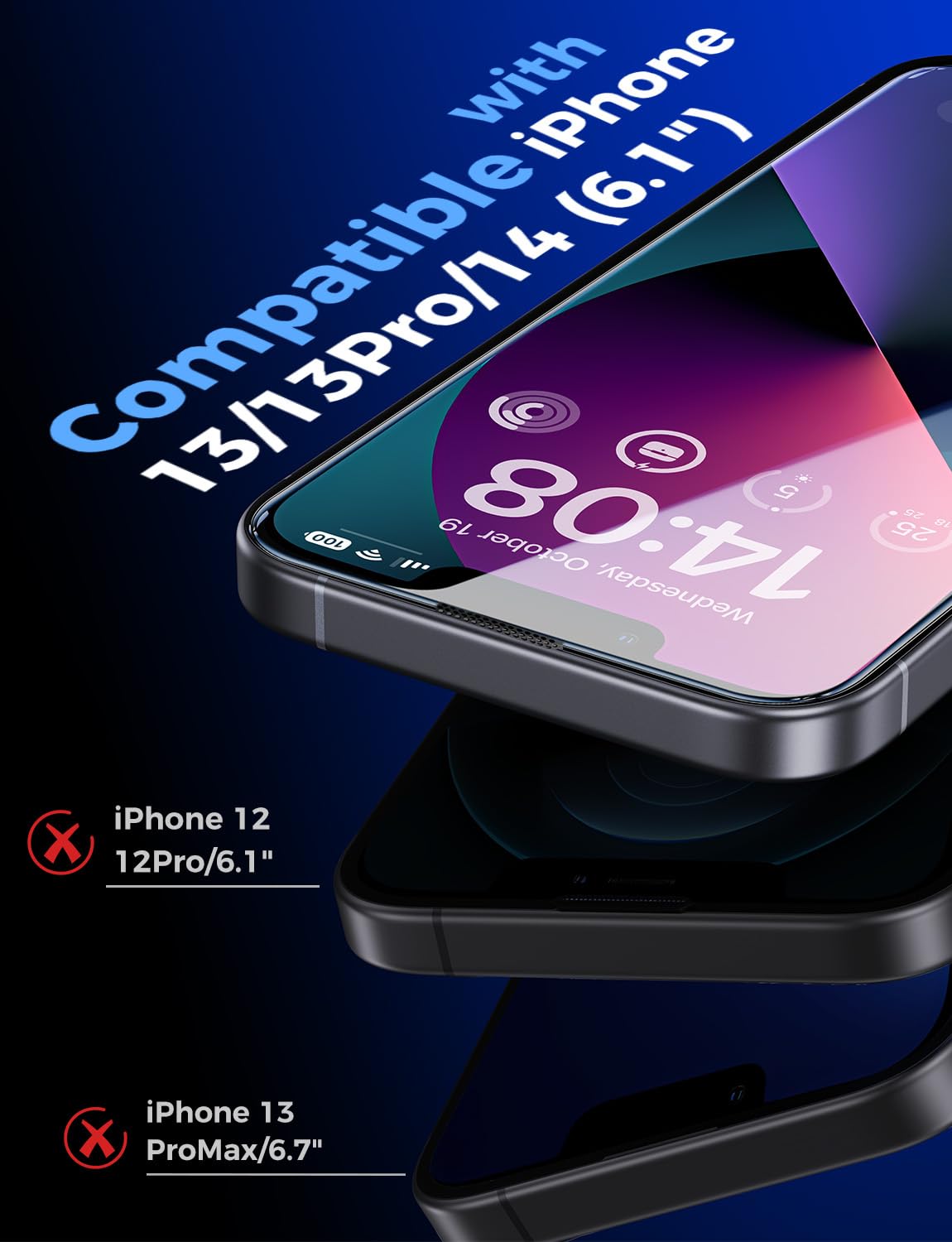 Magic John 2 Pack For Iphone 13/14& Iphone 13 Pro 6.1 Inch Tempered Glass Screen Protector, Auto Dust Elimination, Bubble Free,