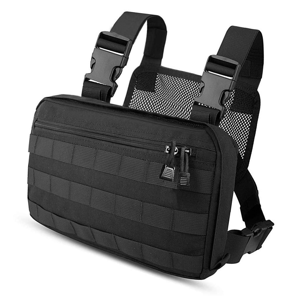 Abcgoodefg Tactical Chest Rig Molle Radio Chest Harness Holder Holster Vest Front Chest Pouch Outdoor Chest Bag Chest Pack (Black)