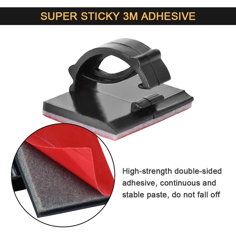 EtoBesy Cable Clips - Adhesive Cord Organizer, 0.75"x0.6", 30pcs, Black, Durable ABS for Desk, Car, Office, Home Walls