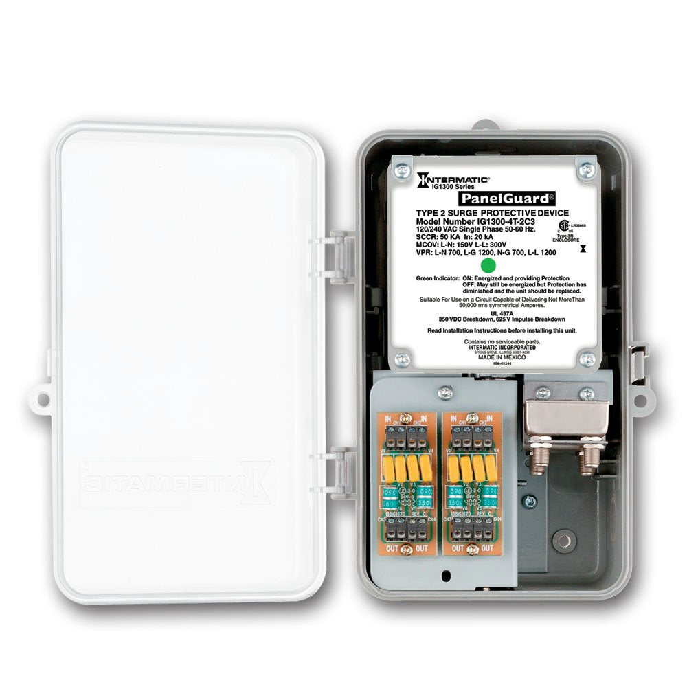 Intermatic Ig1300 4T 2C3 120/240 Vac Single Phase Type 2 Surge Protection With Four Telephone And Two Coax Lines, Color