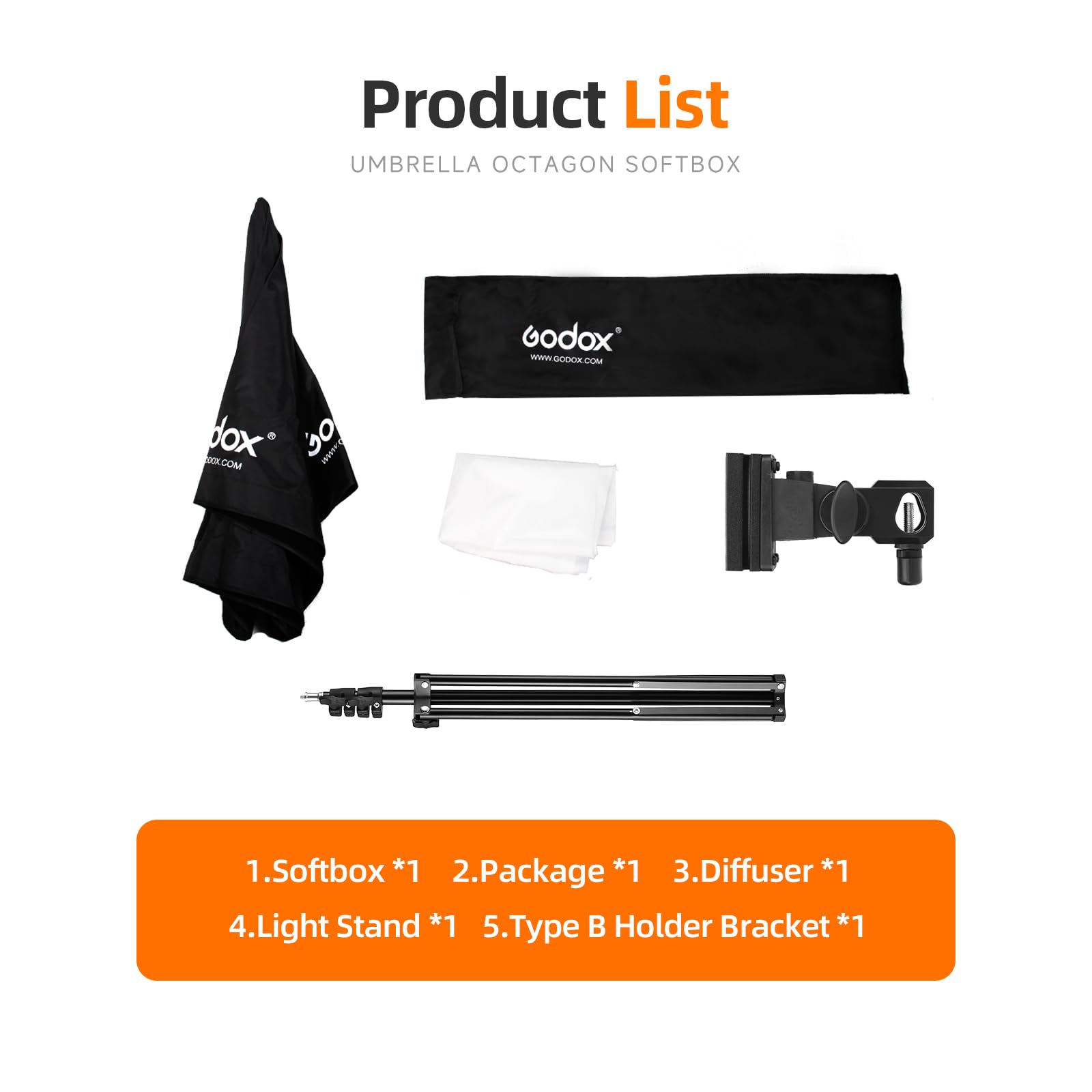 Godox Portable 80cm 31.5in Octagon Umbrella Softbox with 190cm Light Stand & Hot Shoe Bracket Kit for Flash Speedlite Black/White Silver