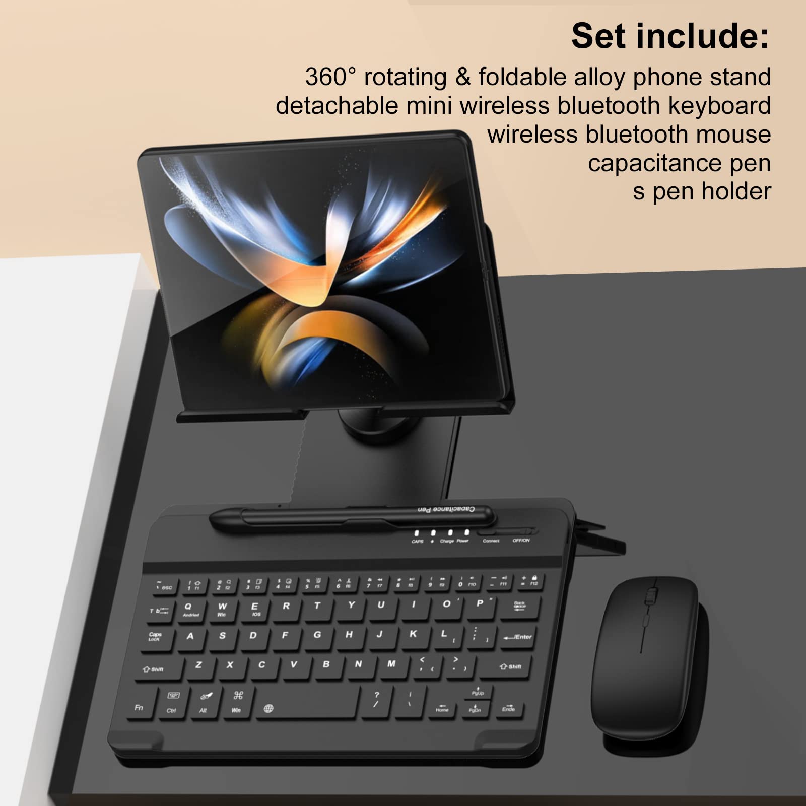 Libeagle For Samsung Galaxy Z Fold 6/5/4/3/2, Set Include Mini Wireless Bluetooth Keyboard, Mouse, Comfortable & Adjustable Phon