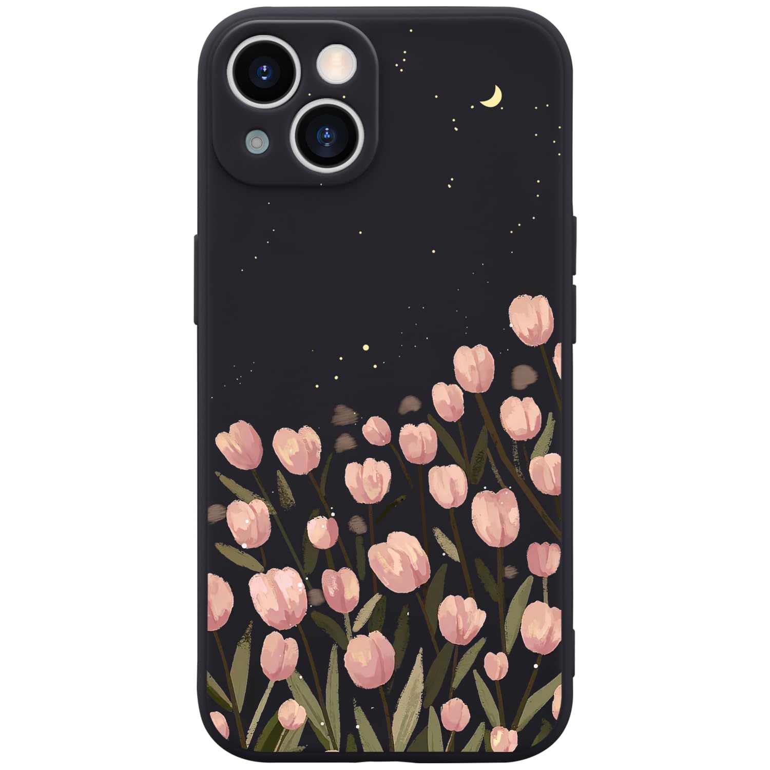 Wihytec Pink Tulip Flower Phone Case Cover for iPhone 16 Tulip Flower Case Cover Liquid Silicone Soft Gel Rubber Matt Phone Cove