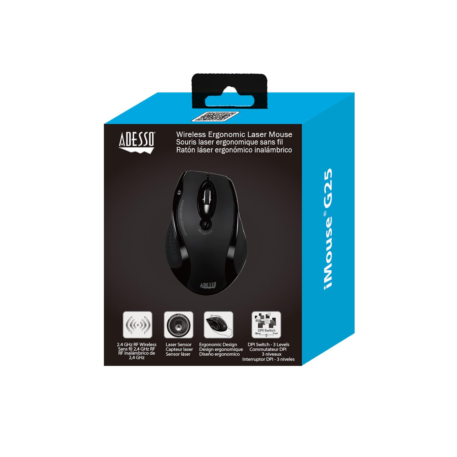 Adesso Imouse G25   Wireless Ergonomic Rf Laser Mouse