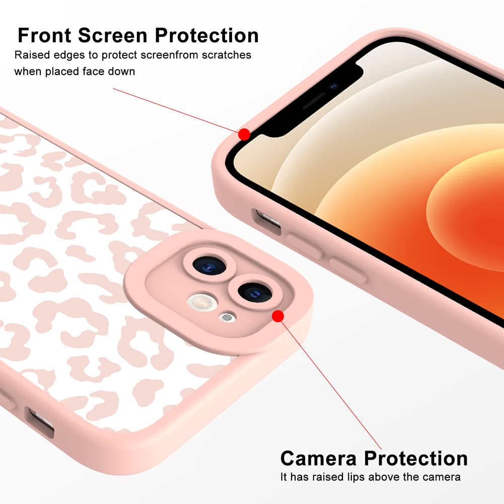 Ziye For Iphone 12 Case Pink Leopard Pattern Phone Case With Camera Protection,Tpu Silicone Rubber Protective Cover Cheetah Desi