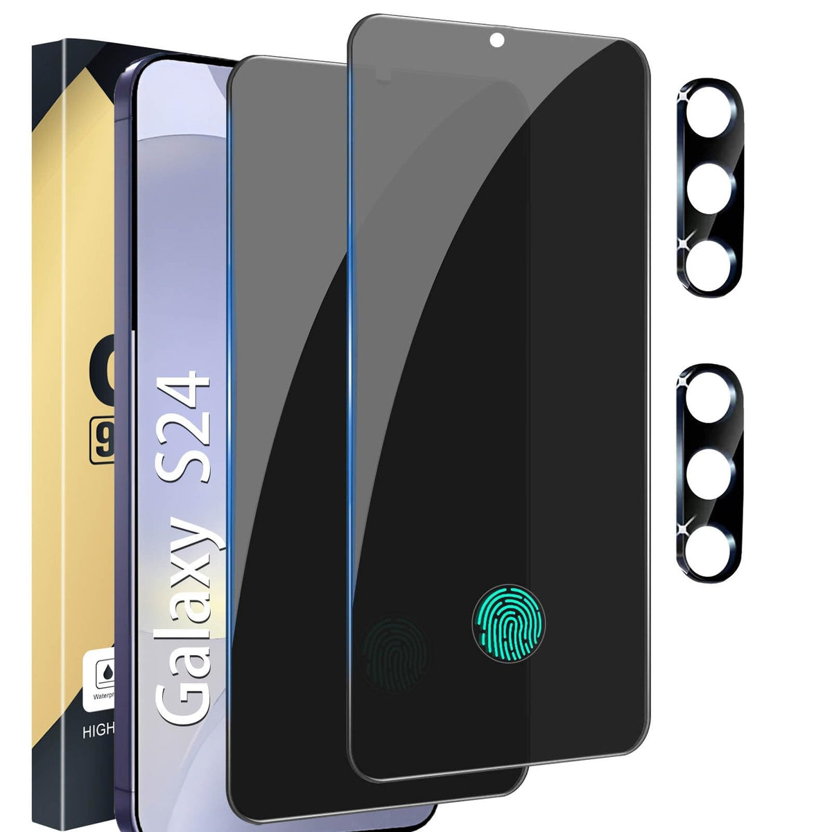 Cwqzguf [2+2 Pack] Galaxy S24 Privacy Screen Protector, 2 Pack Privacy Tempered Film With 2 Pack Camera Lens Tempered Glass, Hig