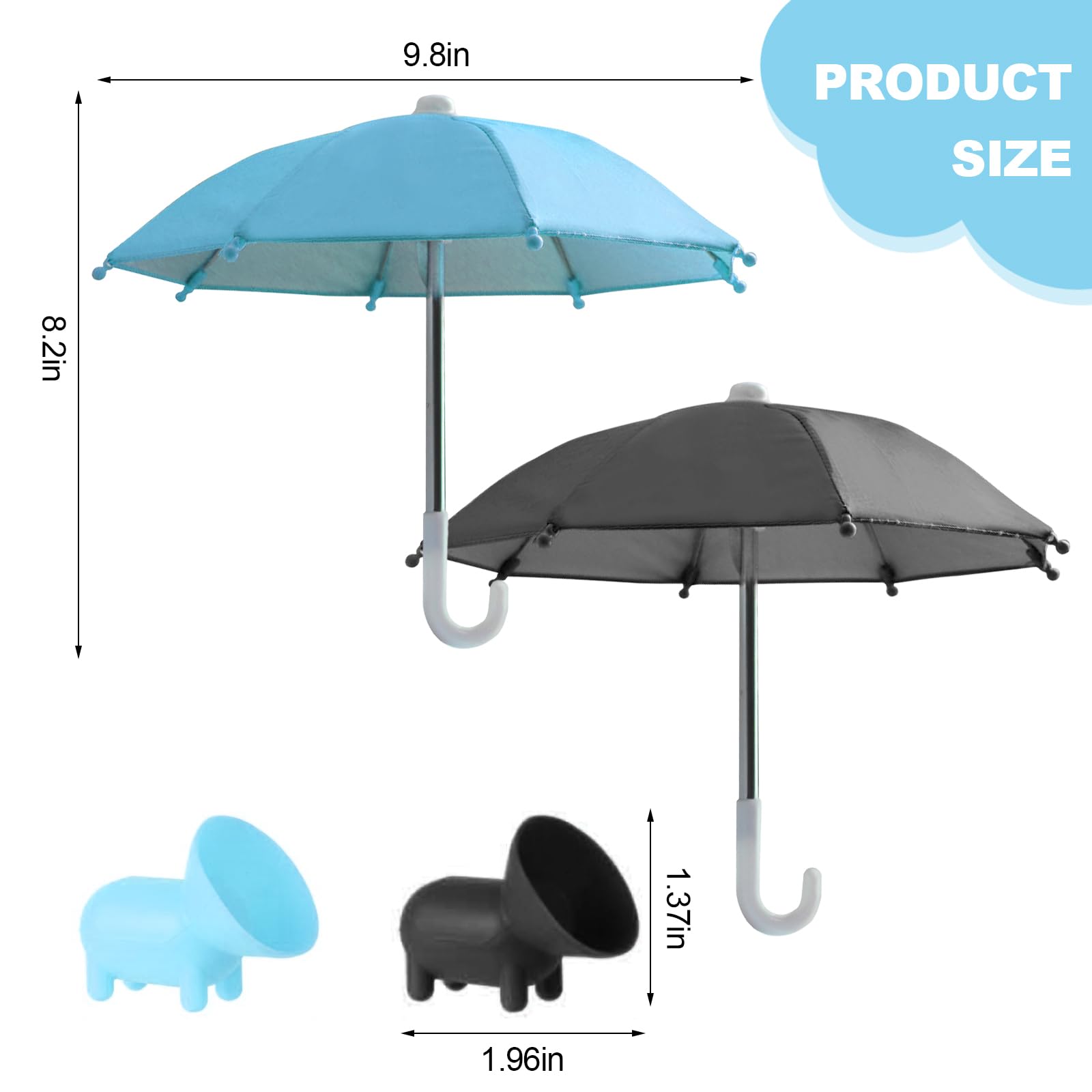 2Pcs Cell Phone Umbrella For Sun Shade, Universal Adjustable Cute Phone Shade Umbrella With Piggy Style Suction Cup, Outdoor Ant