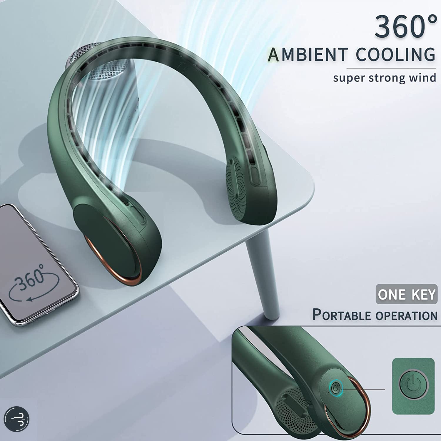 Asnug Neck Fan,Portable Bladeless, Usb Rechargeable Personal Fan, 4000 Mah Battery Operated Neck Fan, 3 Speeds Adjustable,Faster