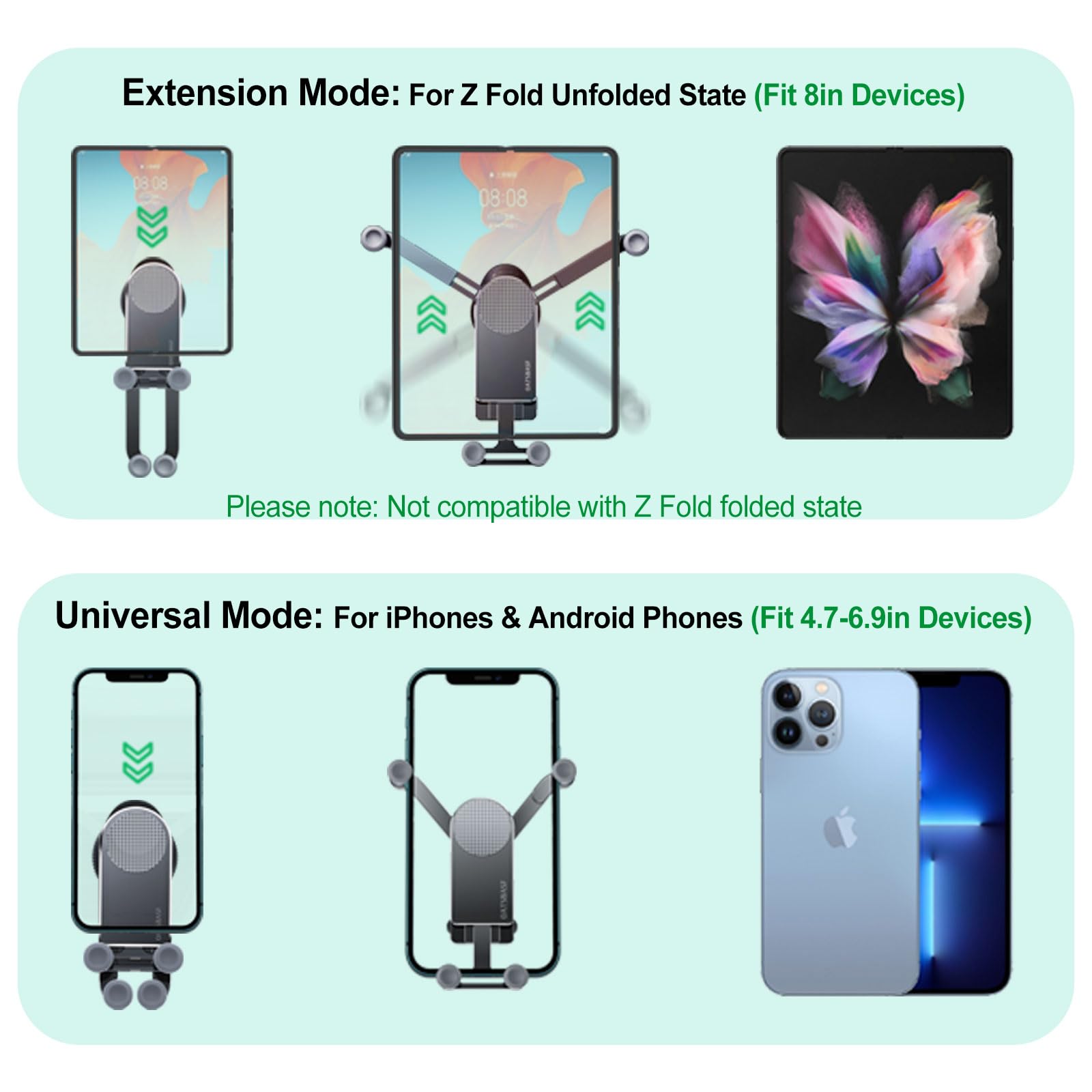 Xuenair Z Fold 4 Car Mount For Dashboard Windshield Window, Aluminum 2 Mode For Samsung Galaxy Z Fold 6 5 4 3 2 Accessories And