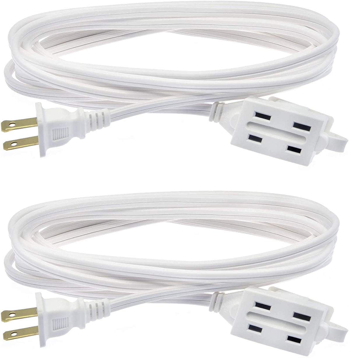 Clear Power 2 Pack 12 Ft 3 Outlet Indoor Extension Cord 16/2 Spt 2, Brown, 2 Prong Polarized Plug, Safety Plug Cap Included, For