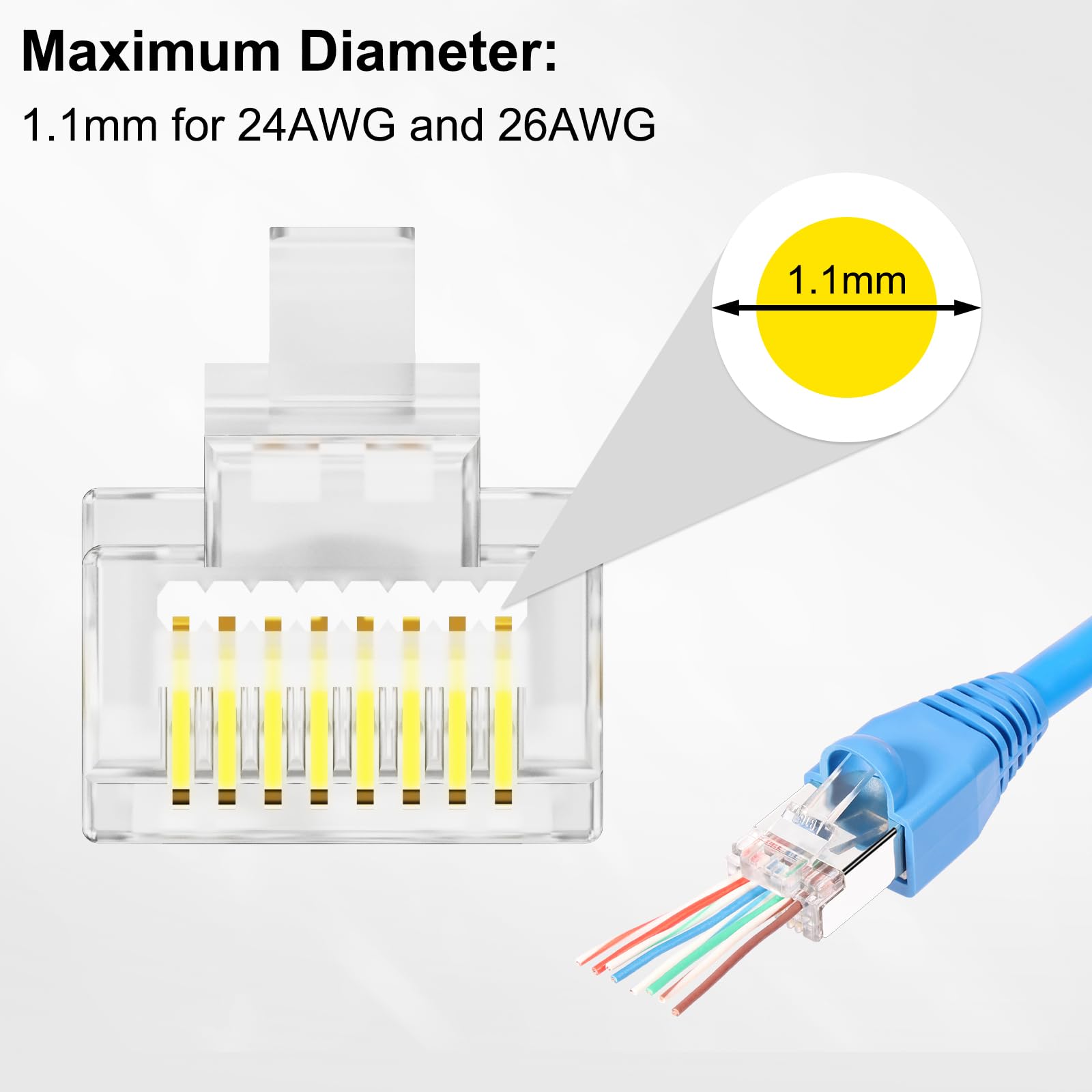 Kyrene Rj45 Connectors, 50Pcs Shielded Rj45 Pass Through Connector, Cat 6 Pass Through Rj45 Connectors Gold Plated 3 Prong 8P8C