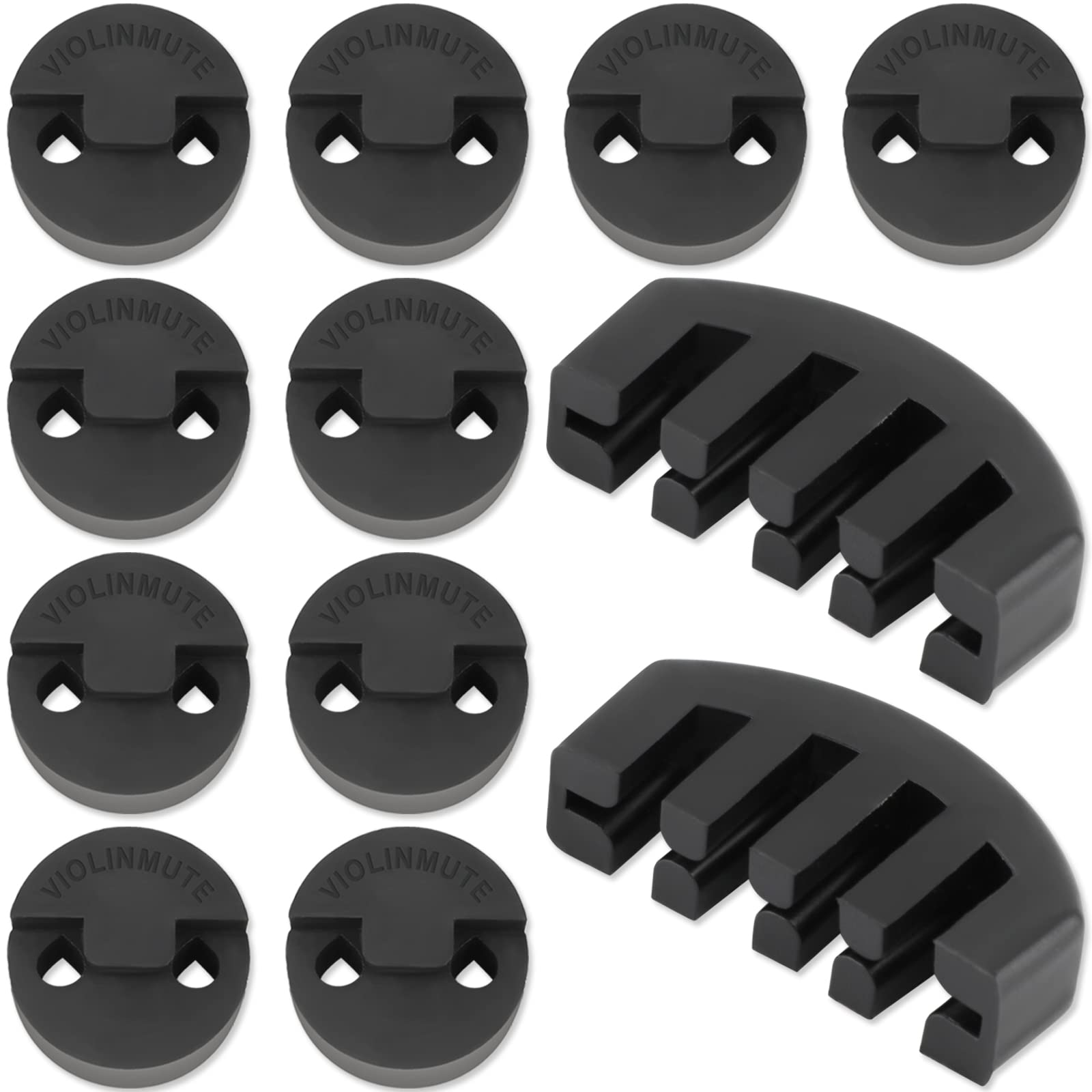 Rubber Violin Practice Mute Set, 10 Pack Round Tourte Style Mute For Violin And Small Viola & 2 Pack Claw Style 4/4 Violin Pract