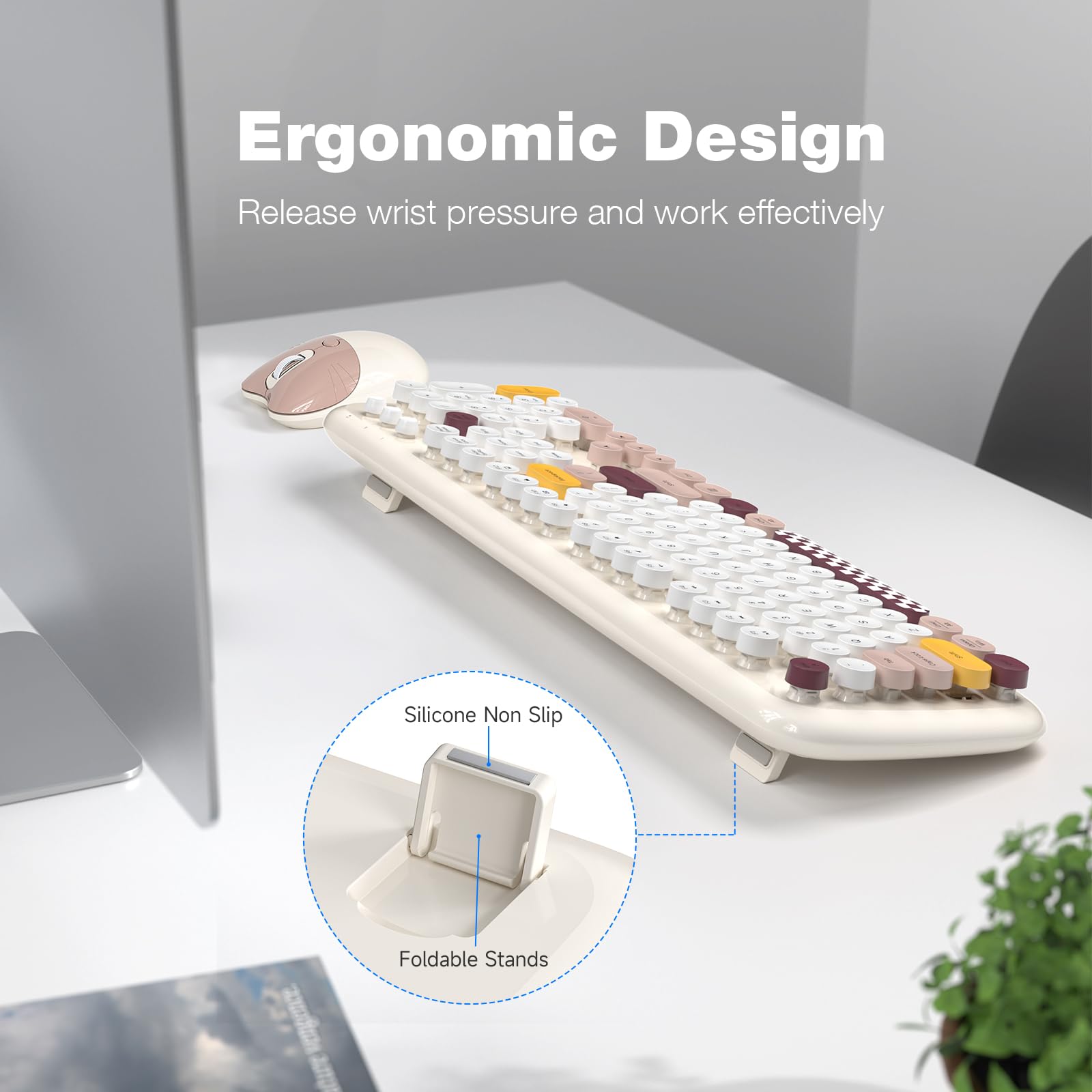 Mofii Wireless Keyboard And Mouse Combo, 2.4G Full Size Retro Typewriter Computer Keyboard And 3 Level Adjustable Wireless Mouse