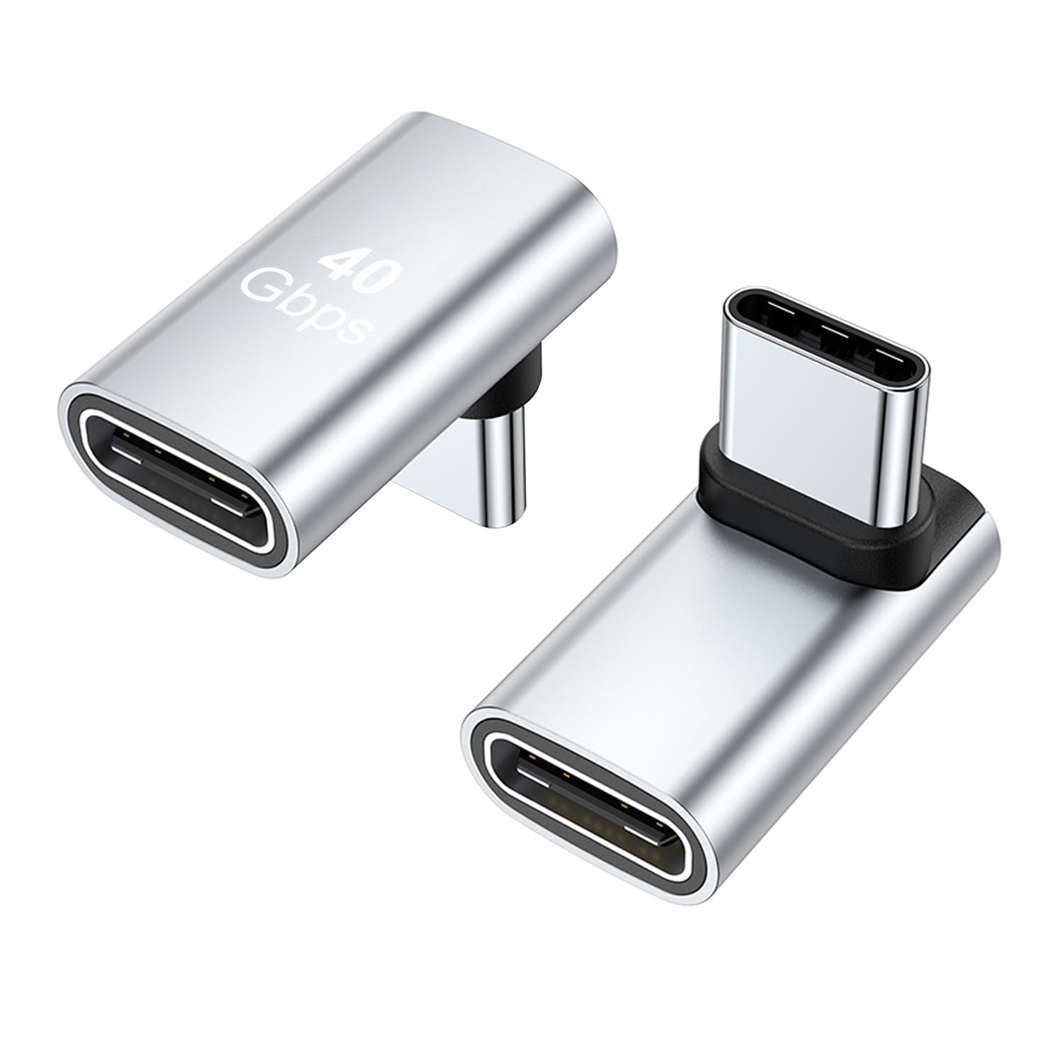 Areme 90 Degree Usb C Male To Female Adapter, 2 Pack Right Angle 100W Type C Adapter Extender For Steam Deck, Rog Ally, Switch, Notebook Computers, Tablet And Mobile Phones (Silver)