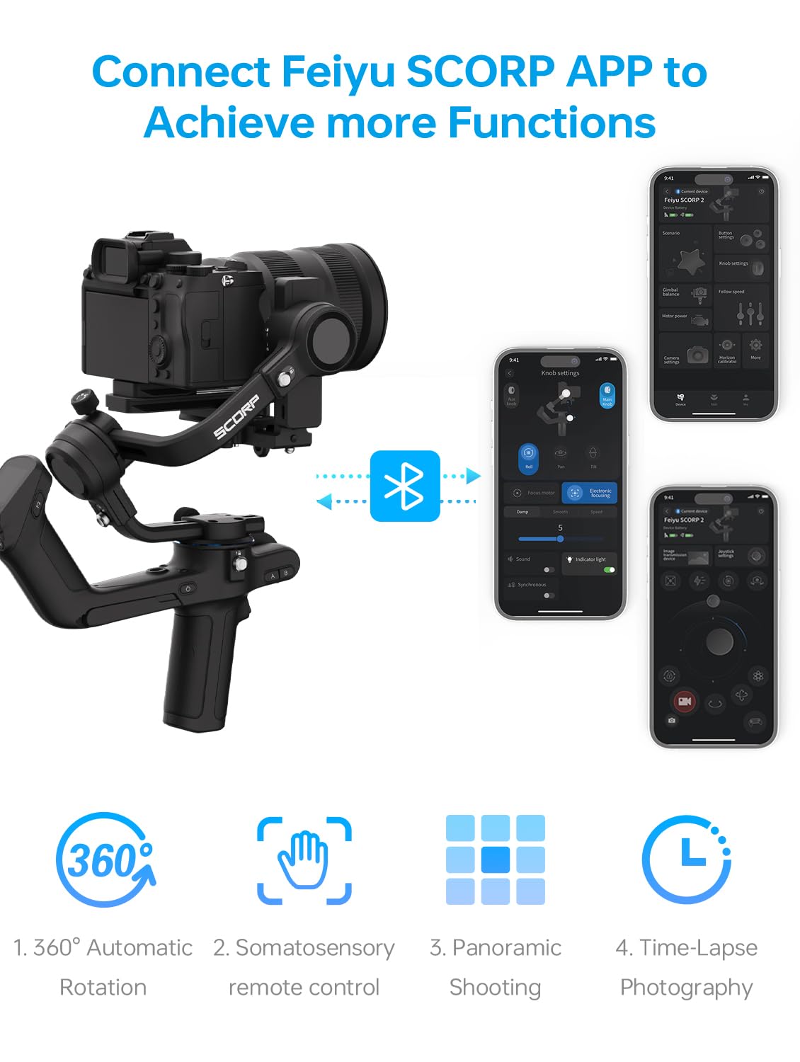 Feiyutech Official Scorp 2 Gimbal Stabilizer For Camera,3 Axis Gimbal Stabilizer For Canon/Sony/Panasonic/Nikon/Fujifilm,5.51Lb