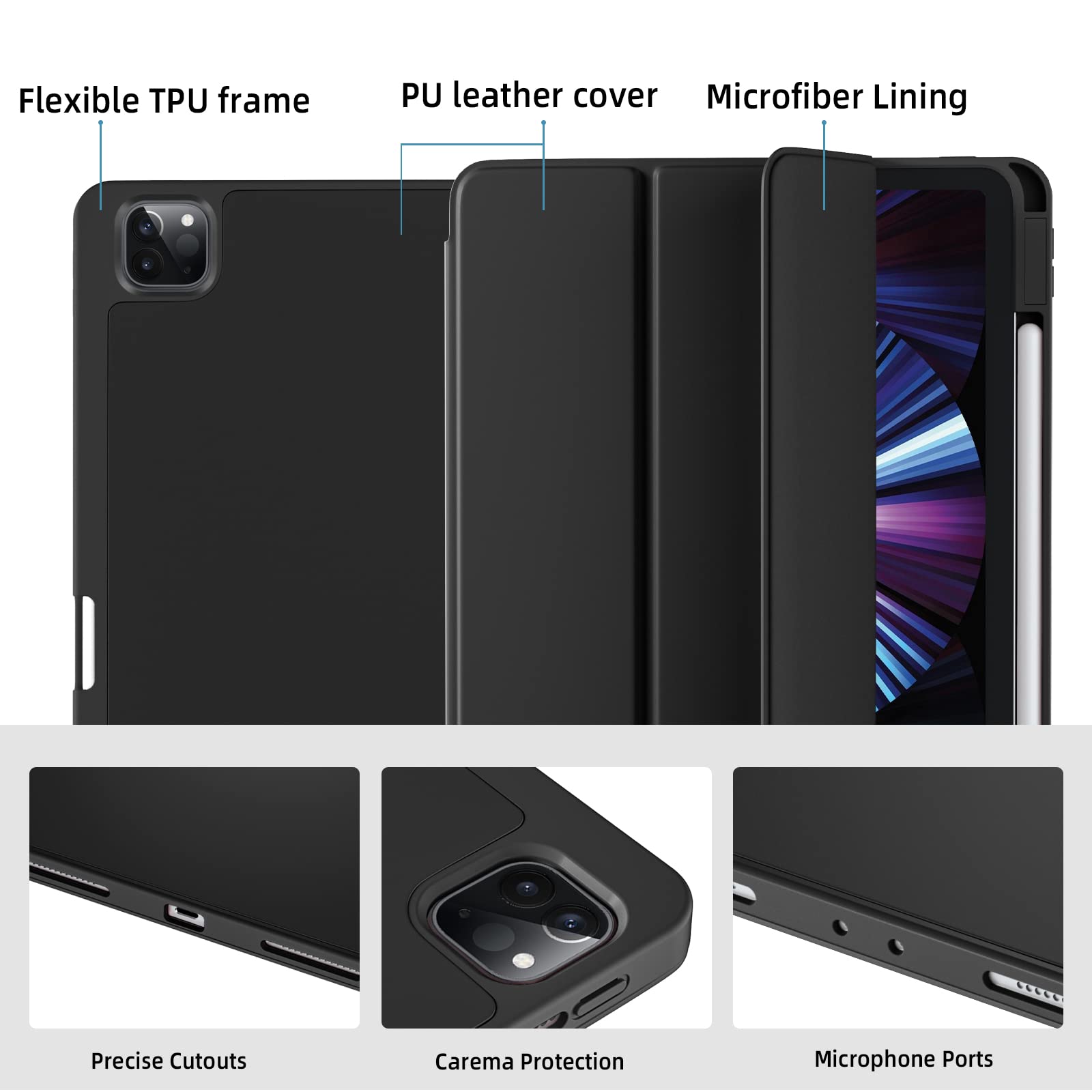 Wenlaty Case Compatible With Ipad Pro 11 Inch 4Th/3Rd/2Nd Generation With Pencil Holder, For Ipad Pro 11 Case 2022/2021/2020, Tr