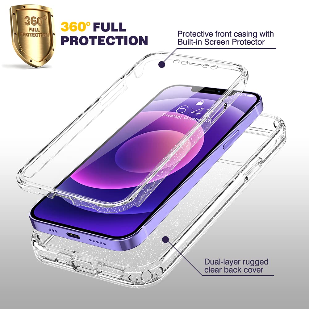 Diaclara Designed For Iphone 12/12 Pro Case, Full Body Rugged Case With Built In Touch Sensitive Anti Scratch Screen Protector,