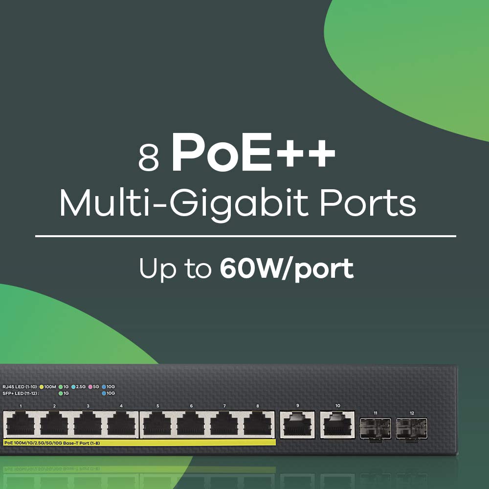 Zyxel 8 Port Multi Gig + 2 10G Copper + 2 10G Fiber Nebulaflex Smart Managed Poe++ Switch With 375W Xs1930 12Hp]