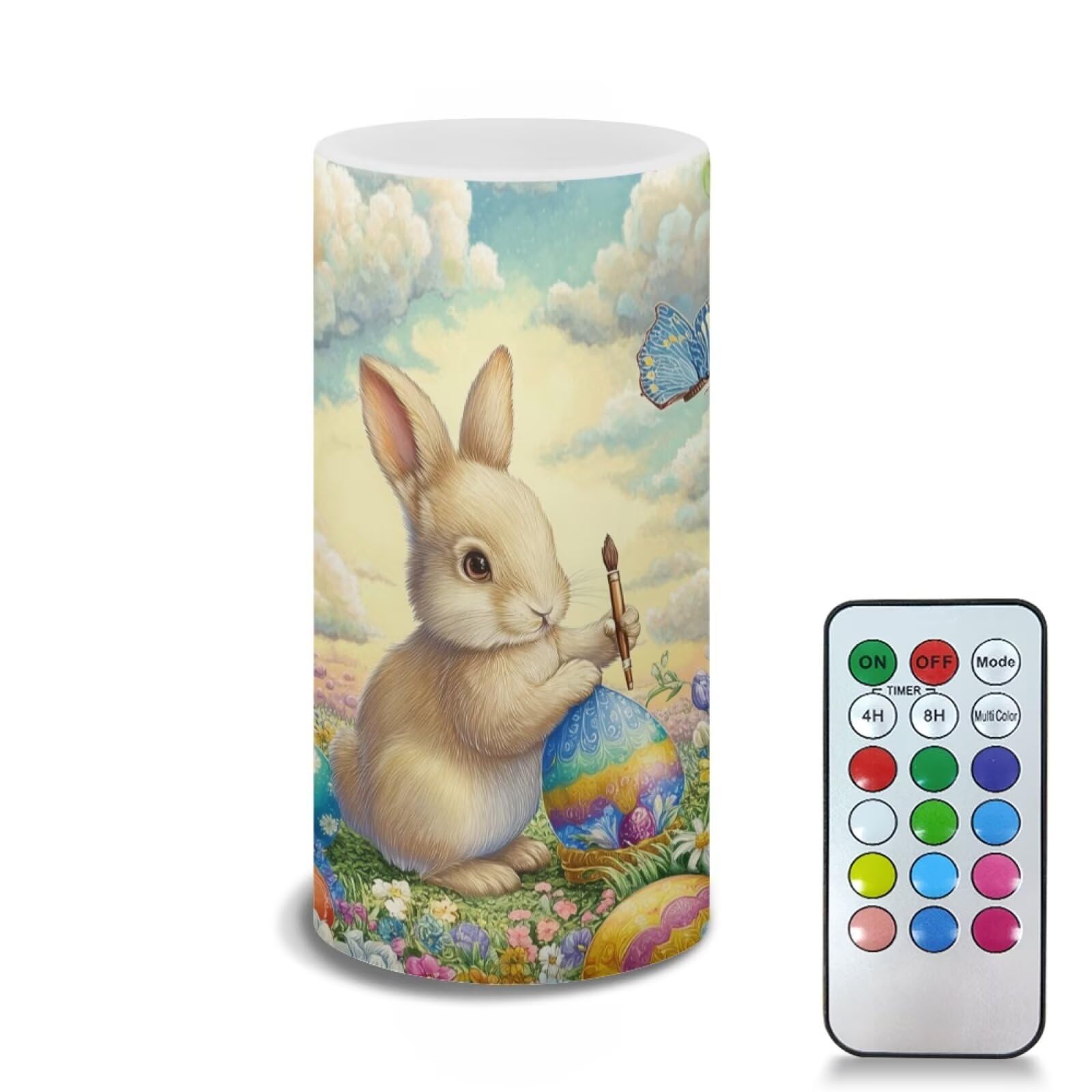 Poceacles Easter Decor Flameless Candle Battery Powered with Remote Control 12 Colors 4/8 Hours Timer LED Night Lights Pillar Ca