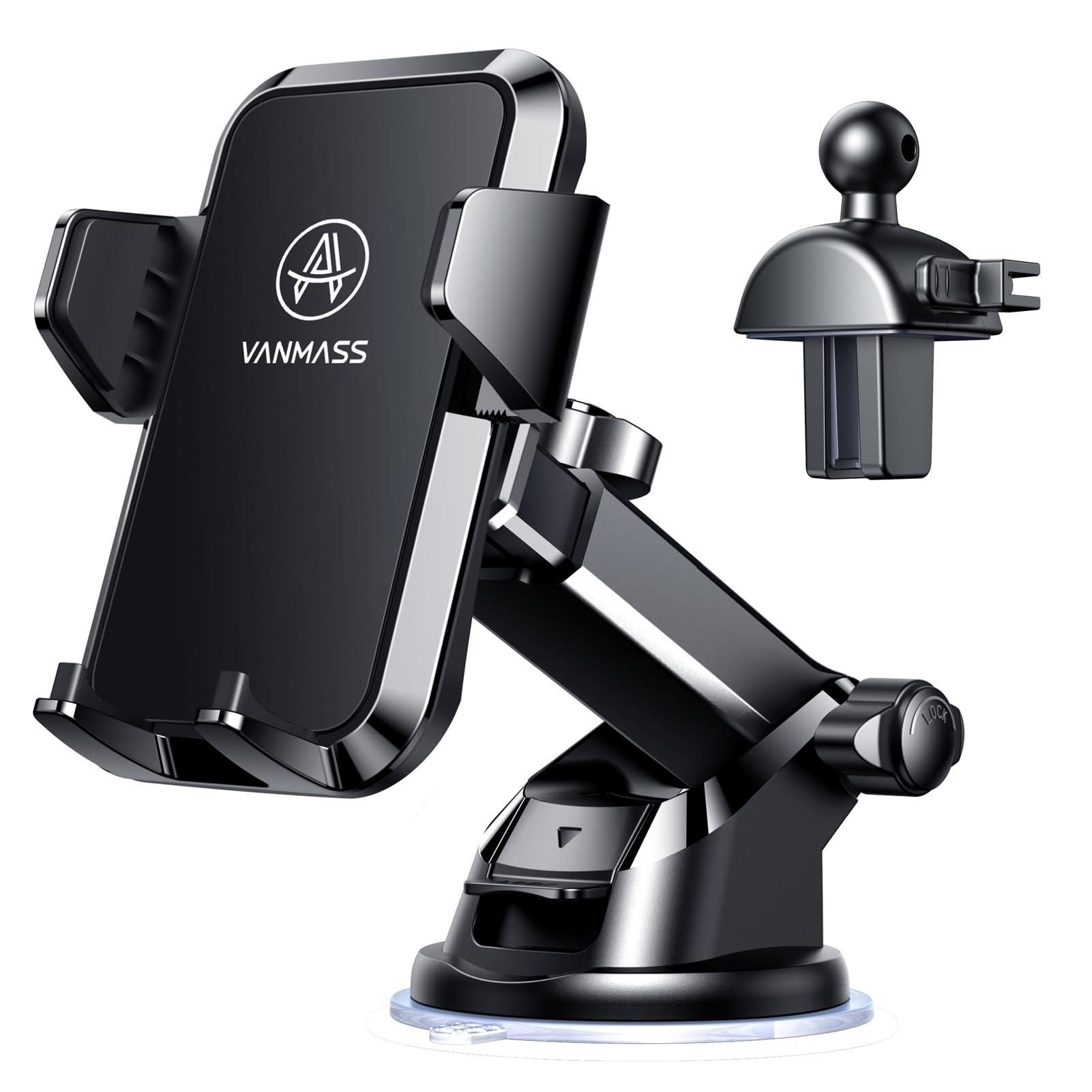 Vanmass 2024 Best Car Phone Holder [Upgraded Durable & Stable] Cell Phone Car Mount For Dashboard Windshield Vent, Suction Phone