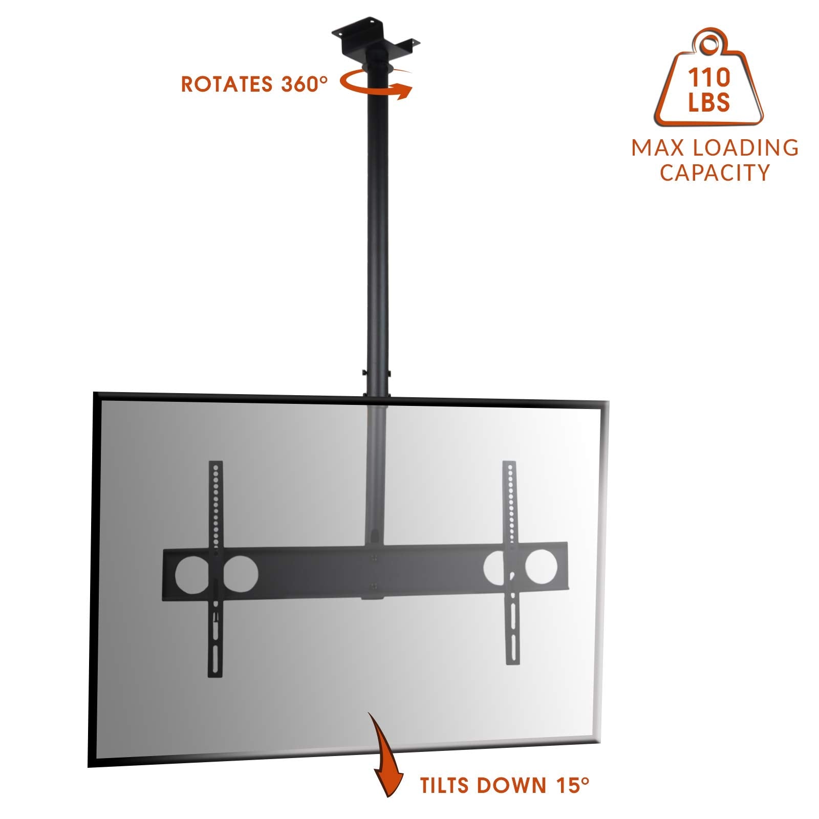 Megamounts Heavy Duty Tilting Ceiling Televeision Mount For 37 To 70 Lcd, Led And Plasma Televisions With Hdmi Cable
