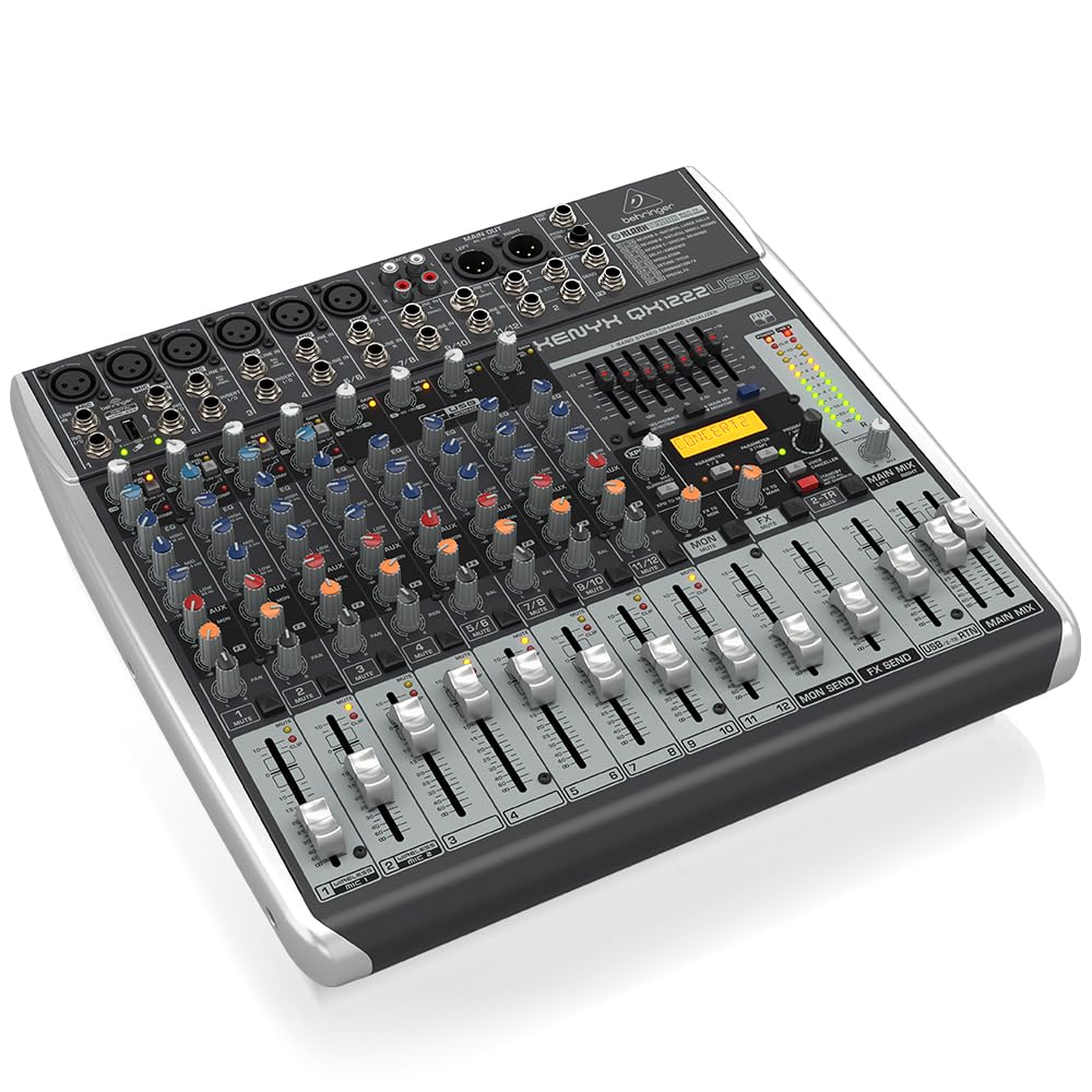Behringer Xenyx Qx1222Usb Premium 16-Input 2/2-Bus Mixer With Xenyx Mic Preamps And Compressors, Klark Teknik Multi-Fx Processor