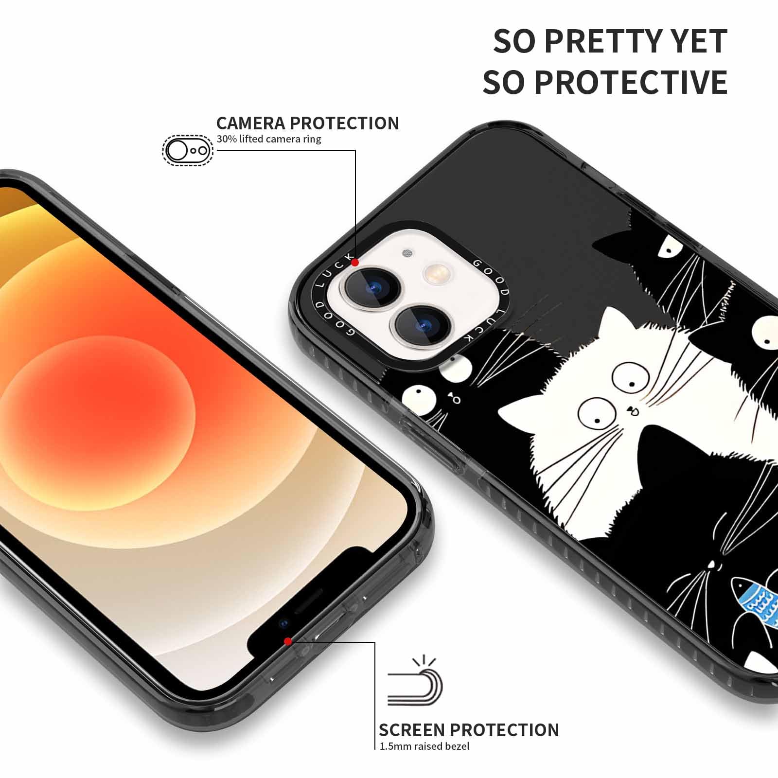 Rumdey 2 Pack Clear Phone Case For Iphone 12 / Iphone 12 Pro 6.1 Inch, Cute Black Cat Aesthetic Pattern Design Protective Soft S