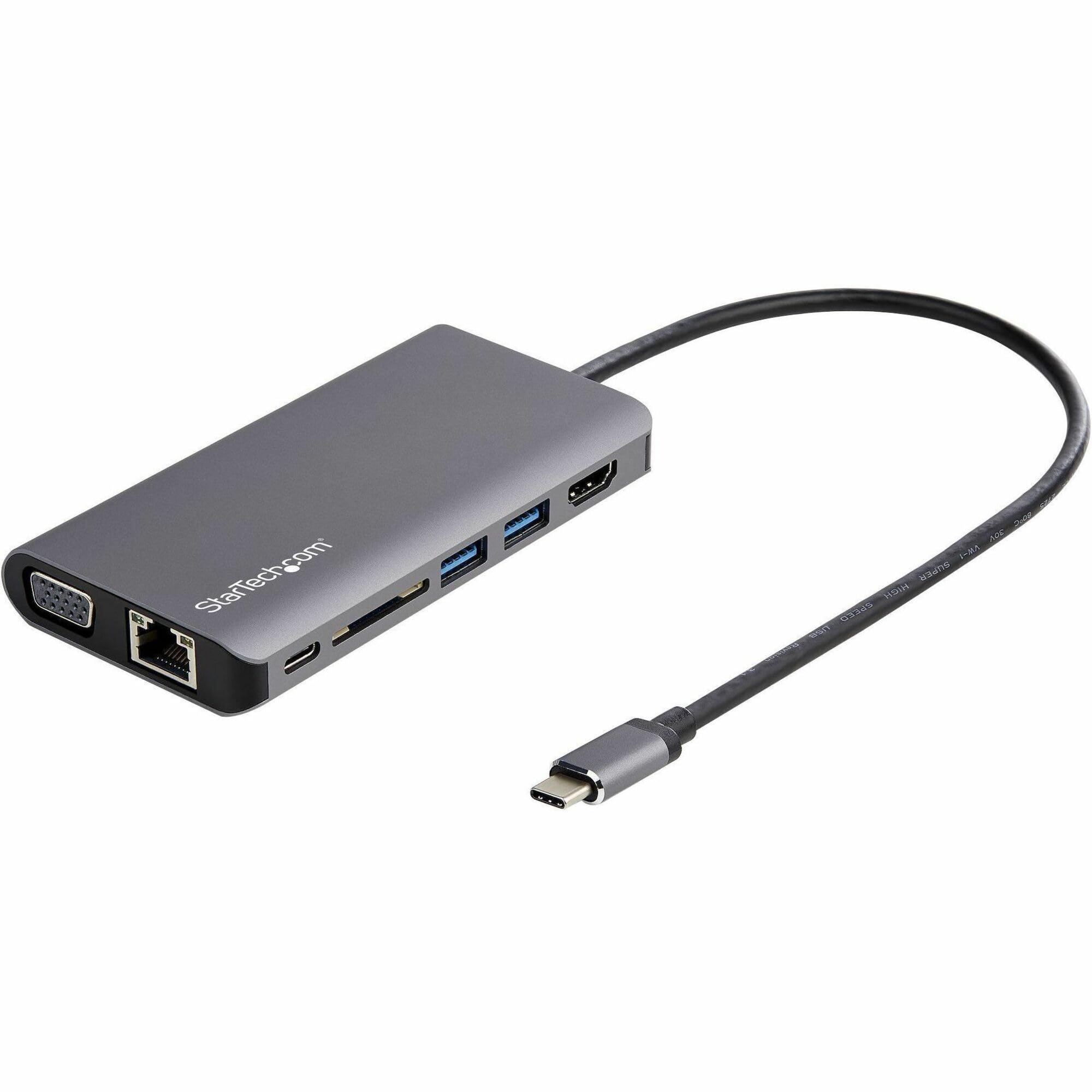 StarTech.com USB C Multiport Adapter - USB-C Mini Travel Dock w/ 4K HDMI or 1080p VGA - 3x USB 3.0 Hub, SD, GbE, Audio, 100W PD 