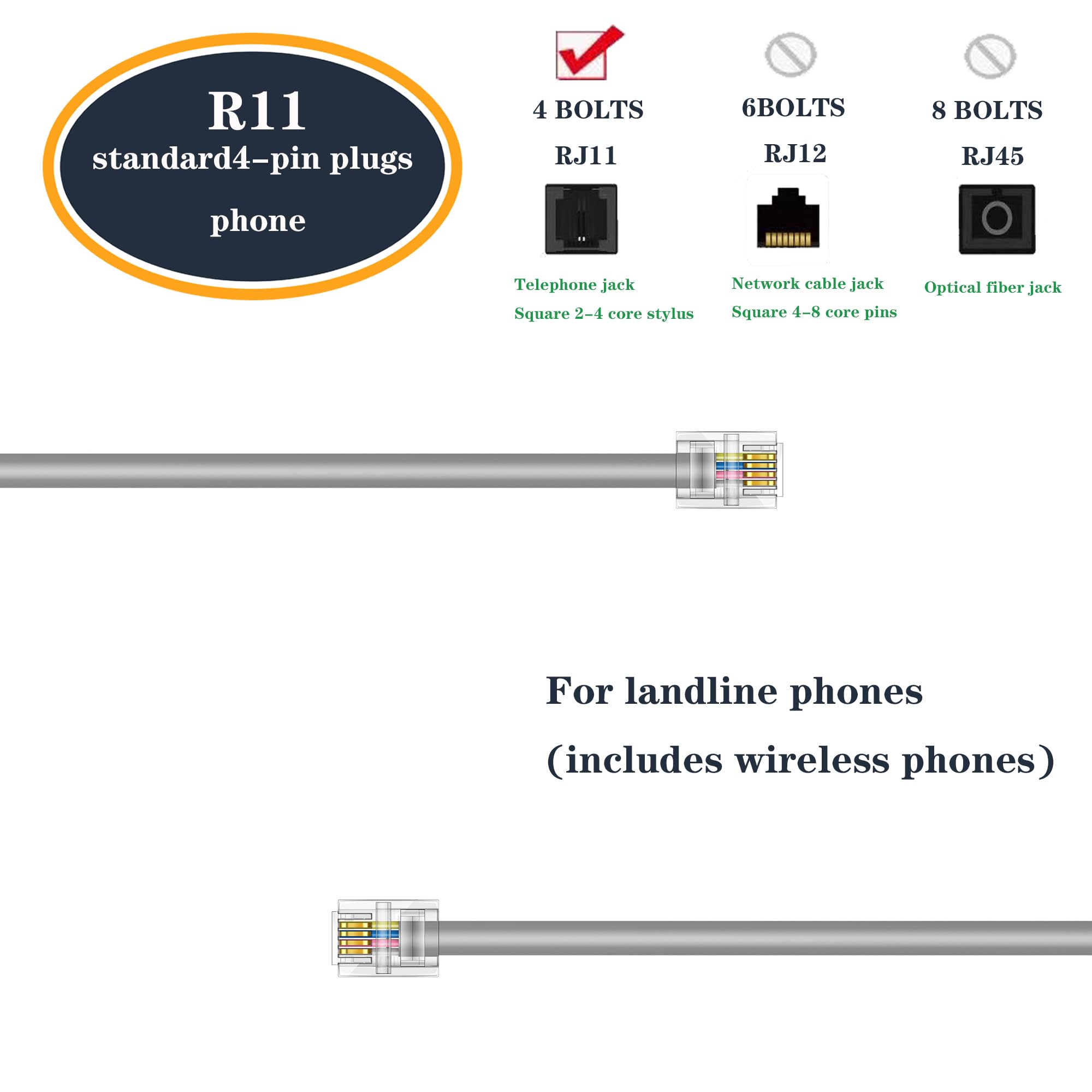 Ubramac 3Pack Phone Telephone Extension Cord 10Ft Cable Line With Standard Rj11 6P4C Plugs For Landline Phone And Fax (10F, Silv
