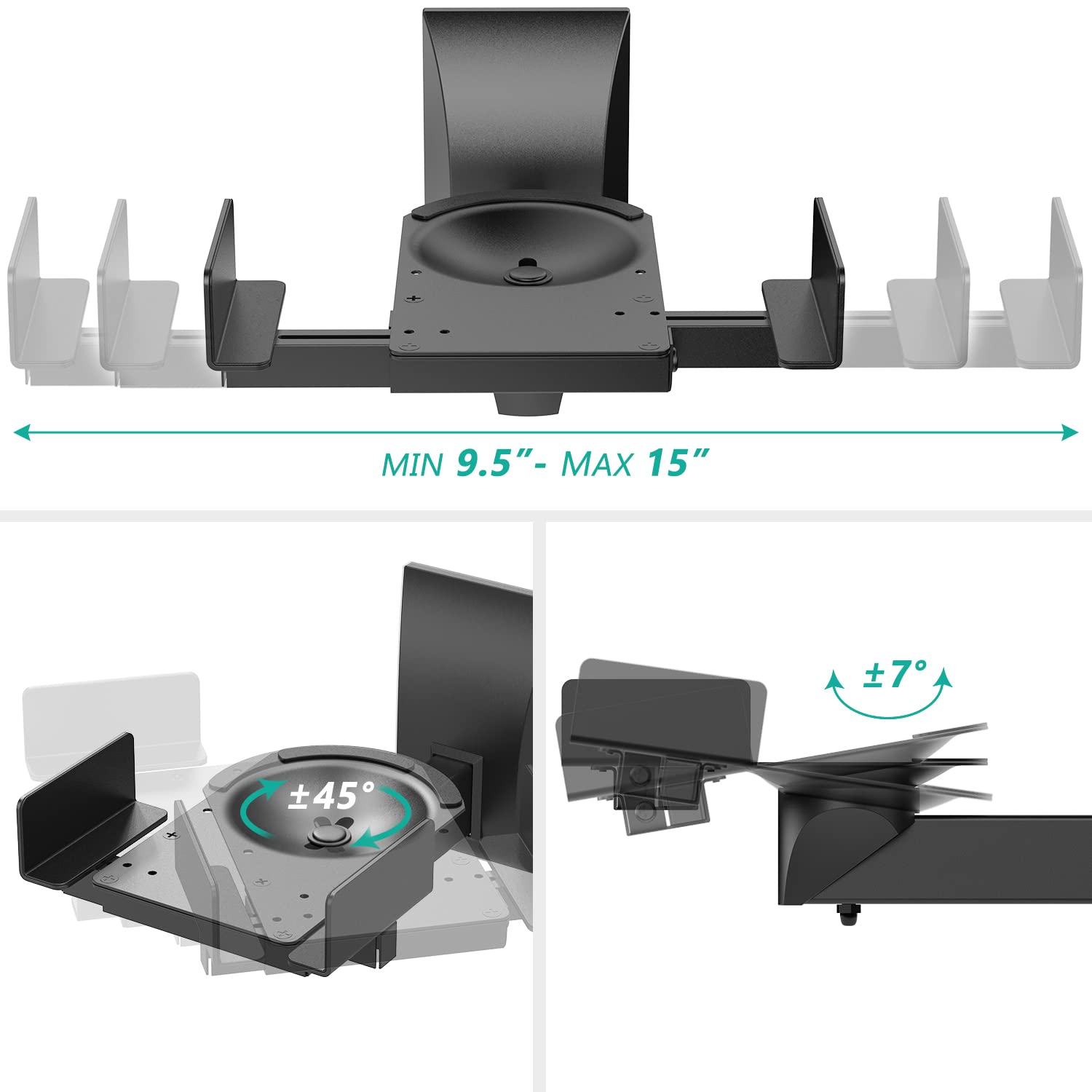 WALI Speaker Wall Mounts, Dual Side Clamping Bookshelf Mounting Bracket for Large Surrounding Sound Speakers, Hold up to 66 lbs. (SWM201XL), 1 Pair, Black