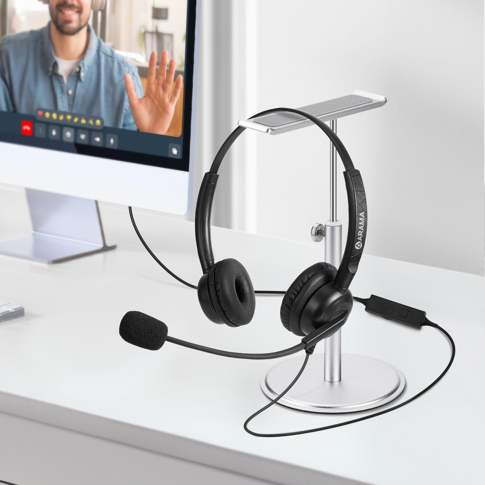 Arama Headset With Microphone For Pc, Usb Headset With Noise Canceling Microphone For Laptop, Wired Computer Headset With Mute For Home Office Online Class Skype Zoom Meetings