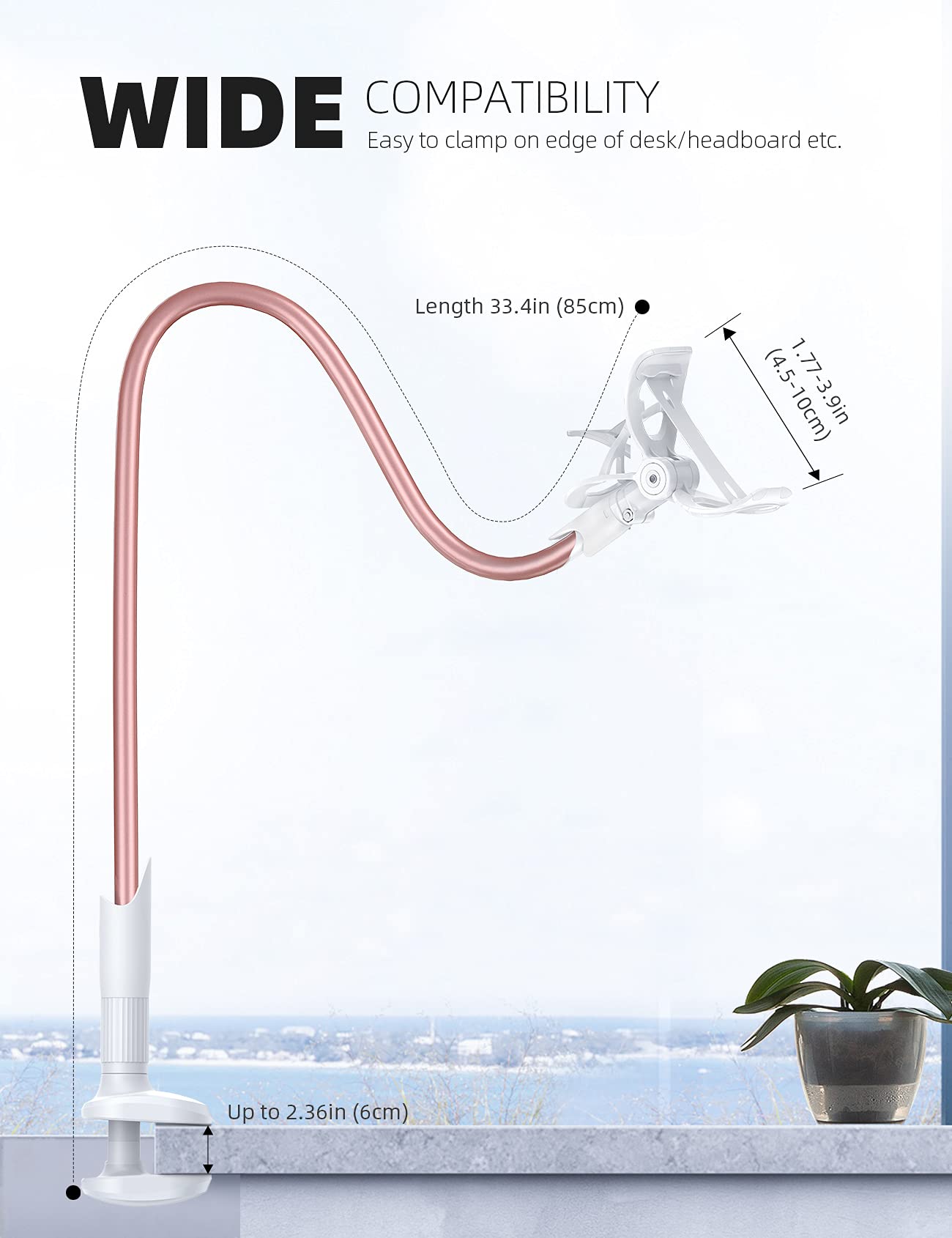 Lamicall Phone Holder Bed Gooseneck Mount   Cell Phone Clamp Clip For Desk, Flexible Lazy Long Arm Headboard Bedside, Overhead M