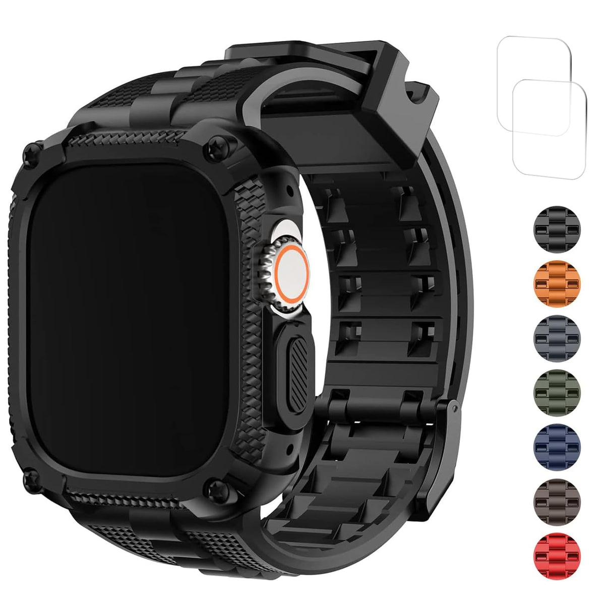 Fullmosa Watch Bands 49Mm Compatible Rugged Apple Watch Band Ultra2/Ultra 49Mm With Case & Screen Protector For Men Women, Black