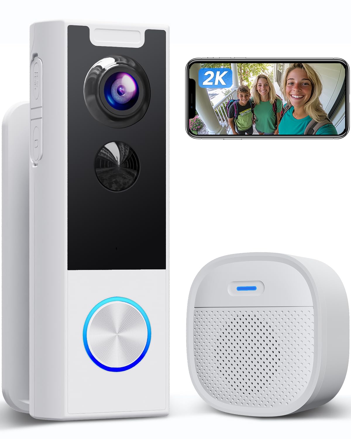 Xtu Video Doorbell Camera Wireless With Chime, 2K Live View, Instant Alert, Human Detection,Battery Powered,2-Way Audio, Night V